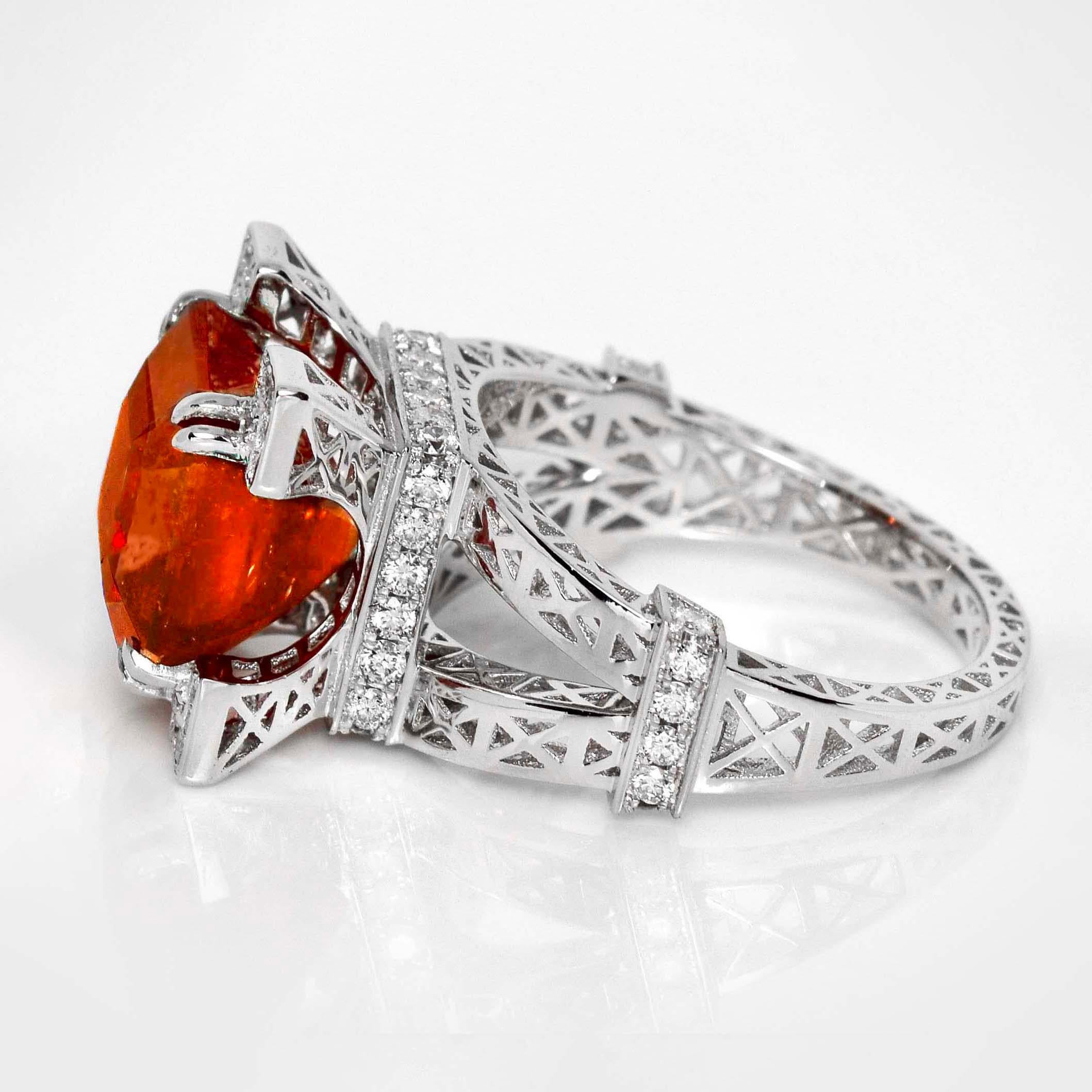 Women's IGI 18K 8.11 Ct Natural Fanta Garnet&Diamonds Antique Engagement Ring For Sale