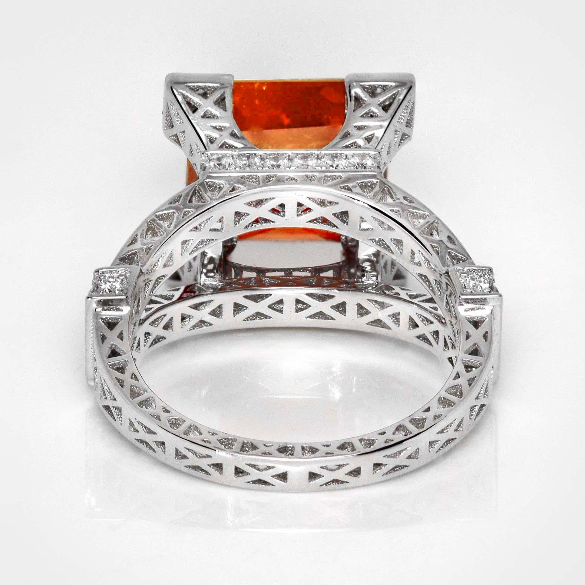 IGI 18K 8.11 Ct Natural Fanta Garnet&Diamonds Antique Engagement Ring For Sale 1