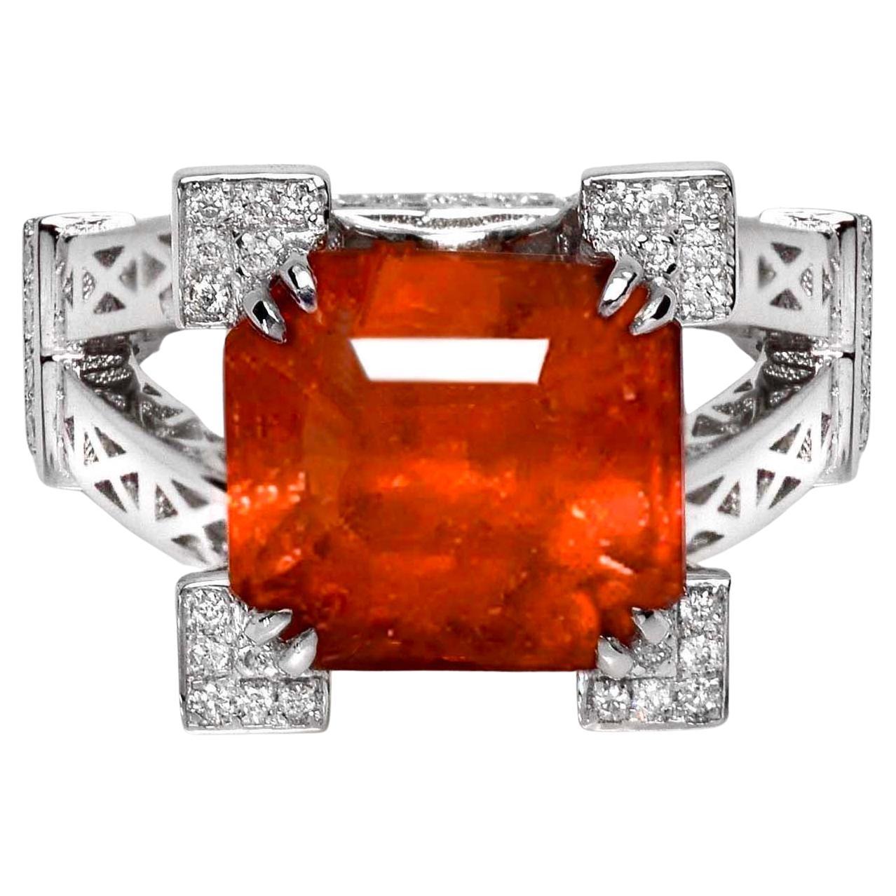 IGI 18K 8.11 Ct Natürlicher Fanta Granat&Diamanten Antiker Verlobungsring