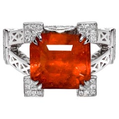 IGI 18K 8.11 Ct Natural Fanta Garnet&Diamonds Antique Engagement Ring