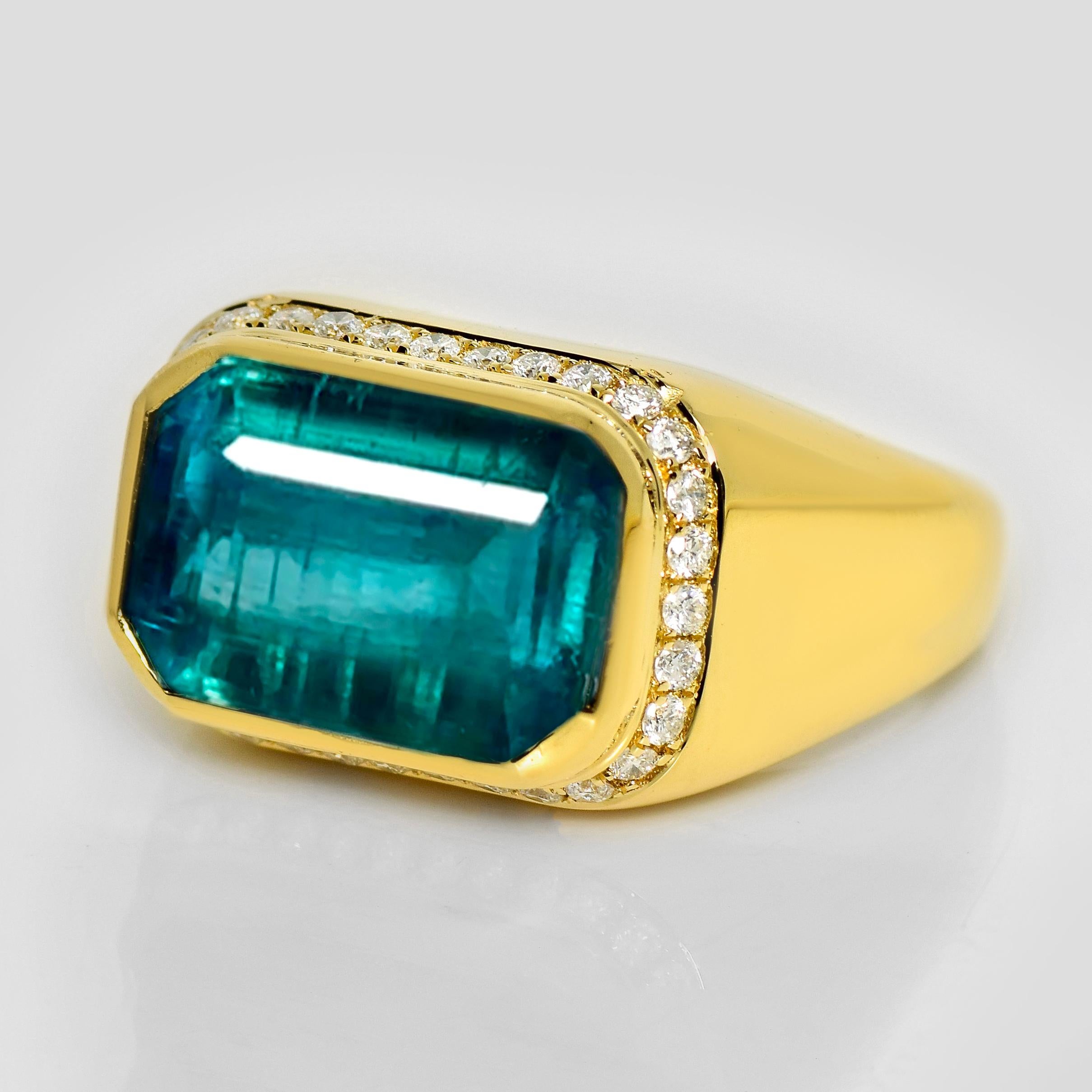 IGI 18K 8.34 Ct Esmeralda Paraiba Natural&Diamantes Anillo de Compromiso Antiguo Contemporáneo en venta