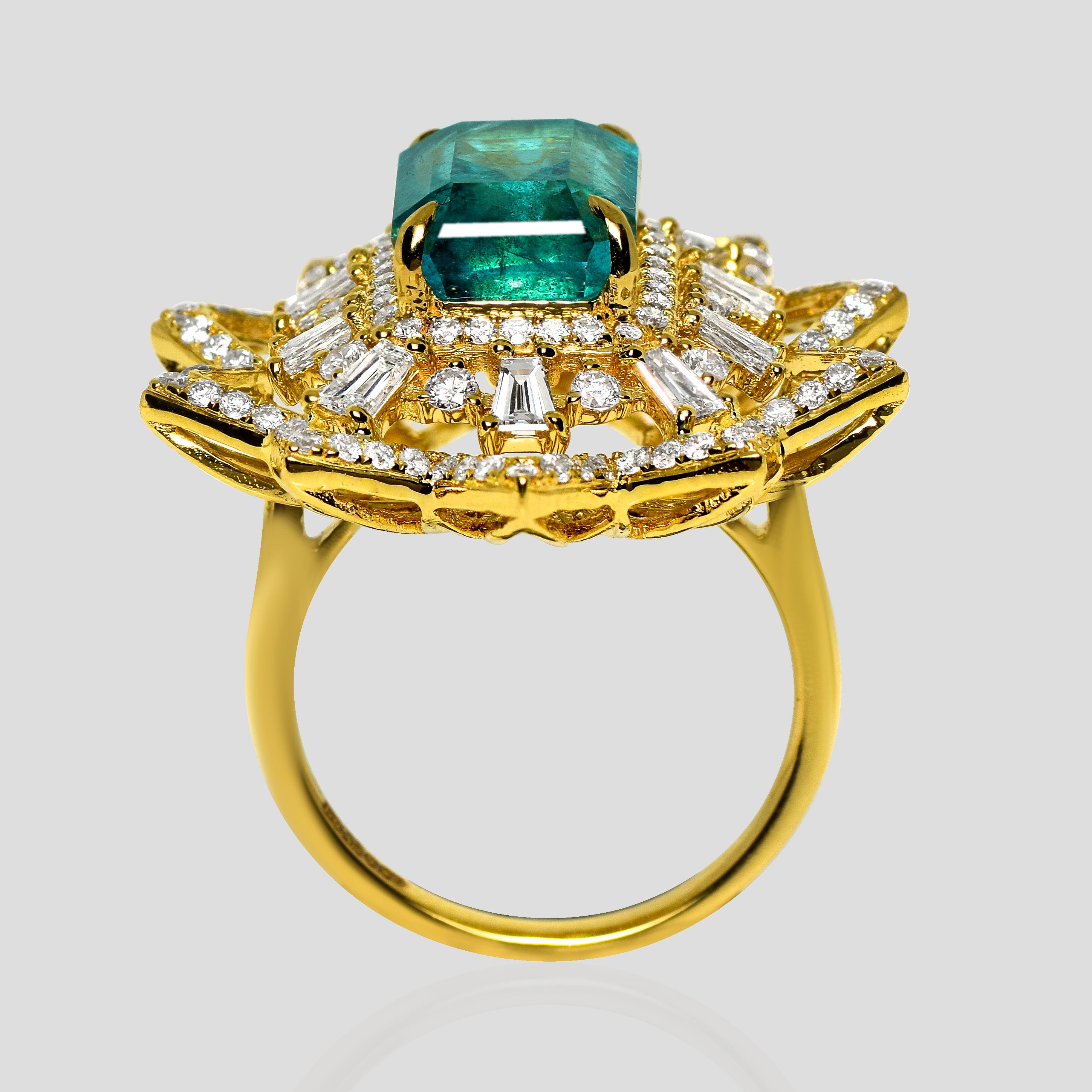 Bague de fiançailles IGI 18K 8.34 Ct Natural Paraiba Emerald&Diamonds Antique Neuf - En vente à Kaohsiung City, TW