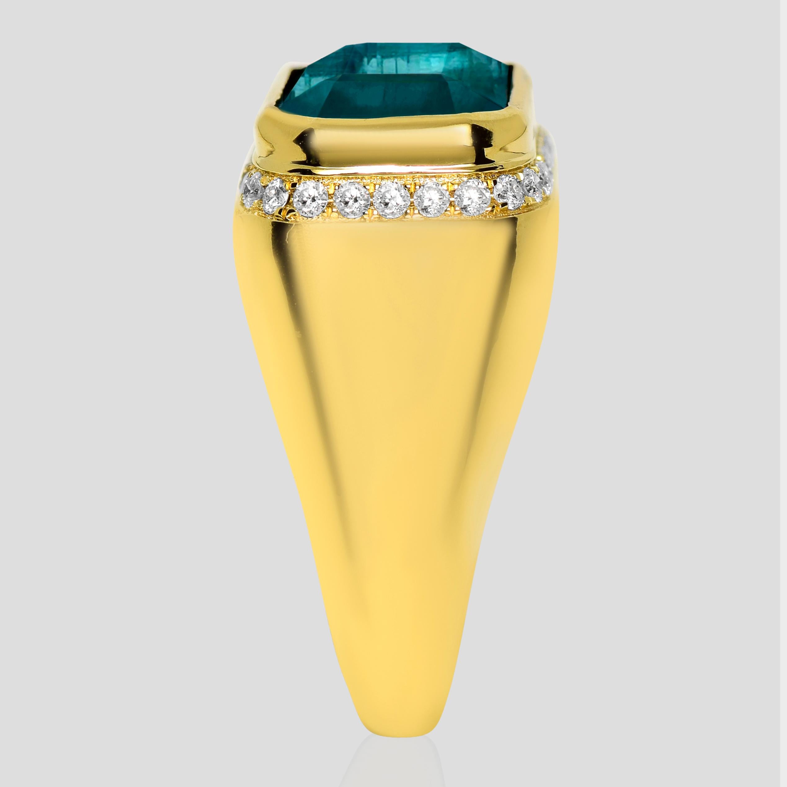 Femenino o masculino IGI 18K 8.34 Ct Esmeralda Paraiba Natural&Diamantes Anillo de Compromiso Antiguo en venta