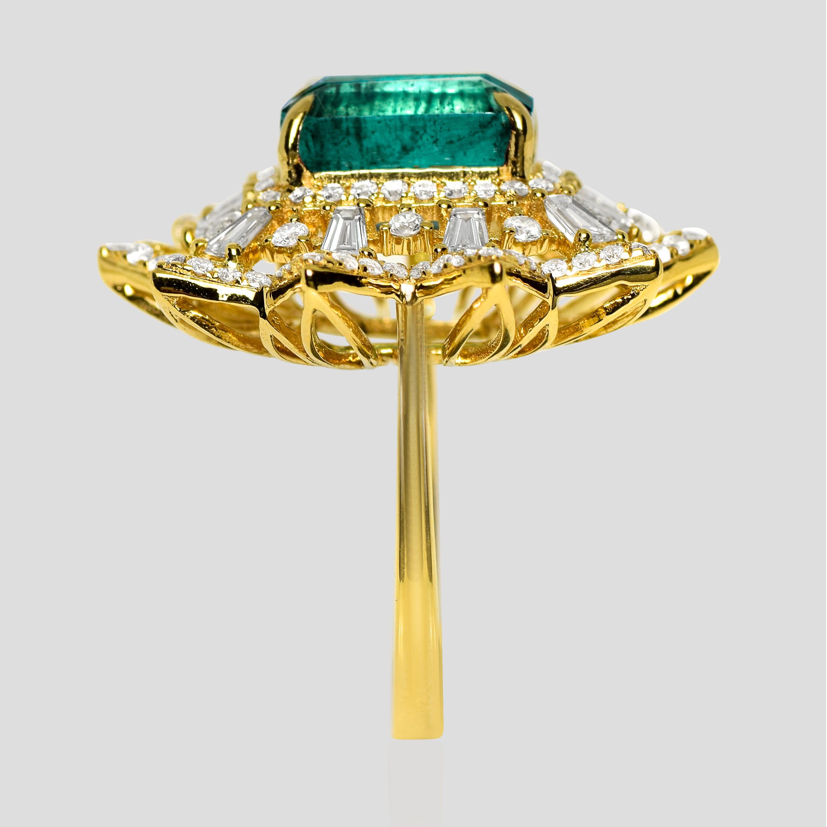 Bague de fiançailles IGI 18K 8.34 Ct Natural Paraiba Emerald&Diamonds Antique Unisexe en vente