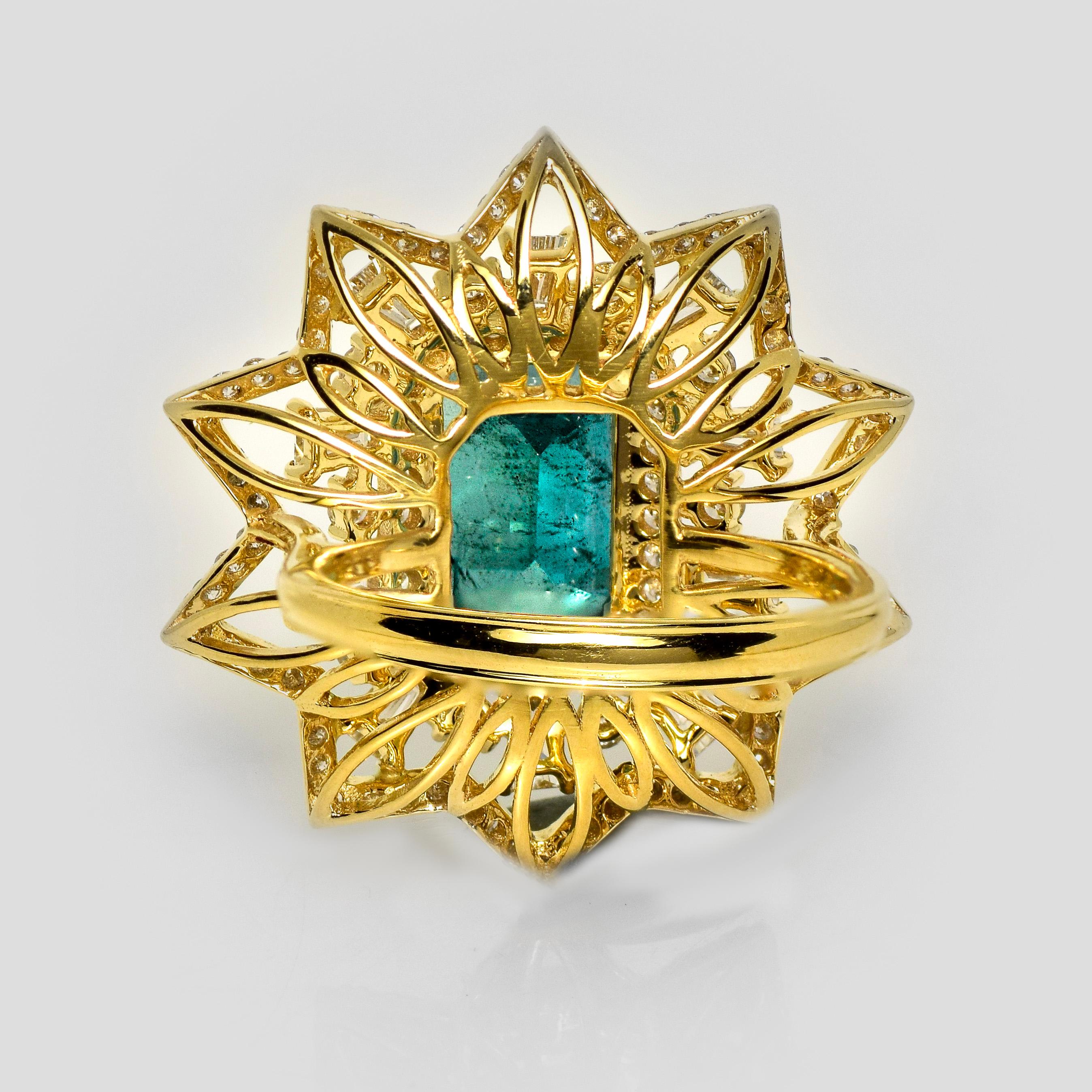 Bague de fiançailles IGI 18K 8.34 Ct Natural Paraiba Emerald&Diamonds Antique en vente 1