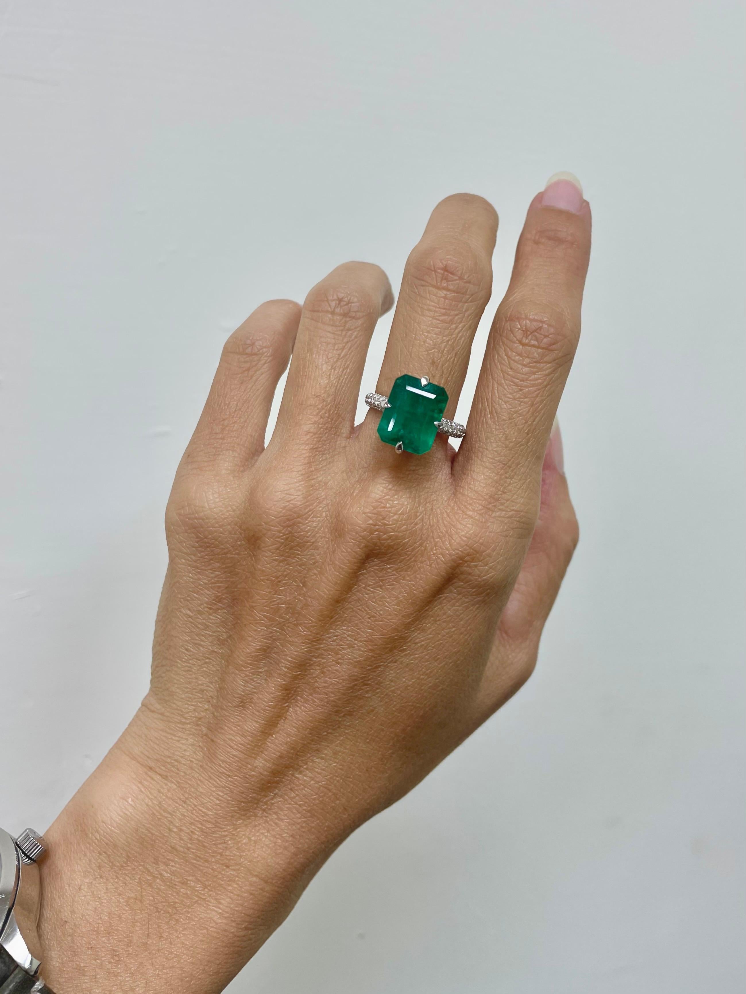 IGI 18k 8.56 Ct Emerald & Diamond Antique Art Deco Style Engagement Ring 1