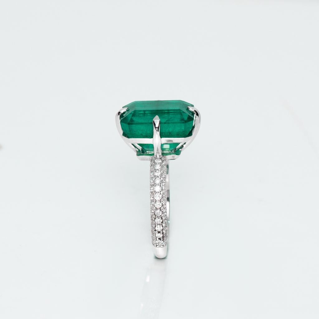 Emerald Cut IGI 18k 8.56 Ct Emerald & Diamond Antique Art Deco Style Engagement Ring