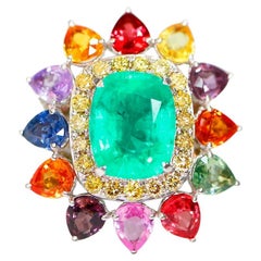 *Sales* IGI 18k 8.70 Ctw Emerald &Sapphires Antique Art Deco Engagement Ring