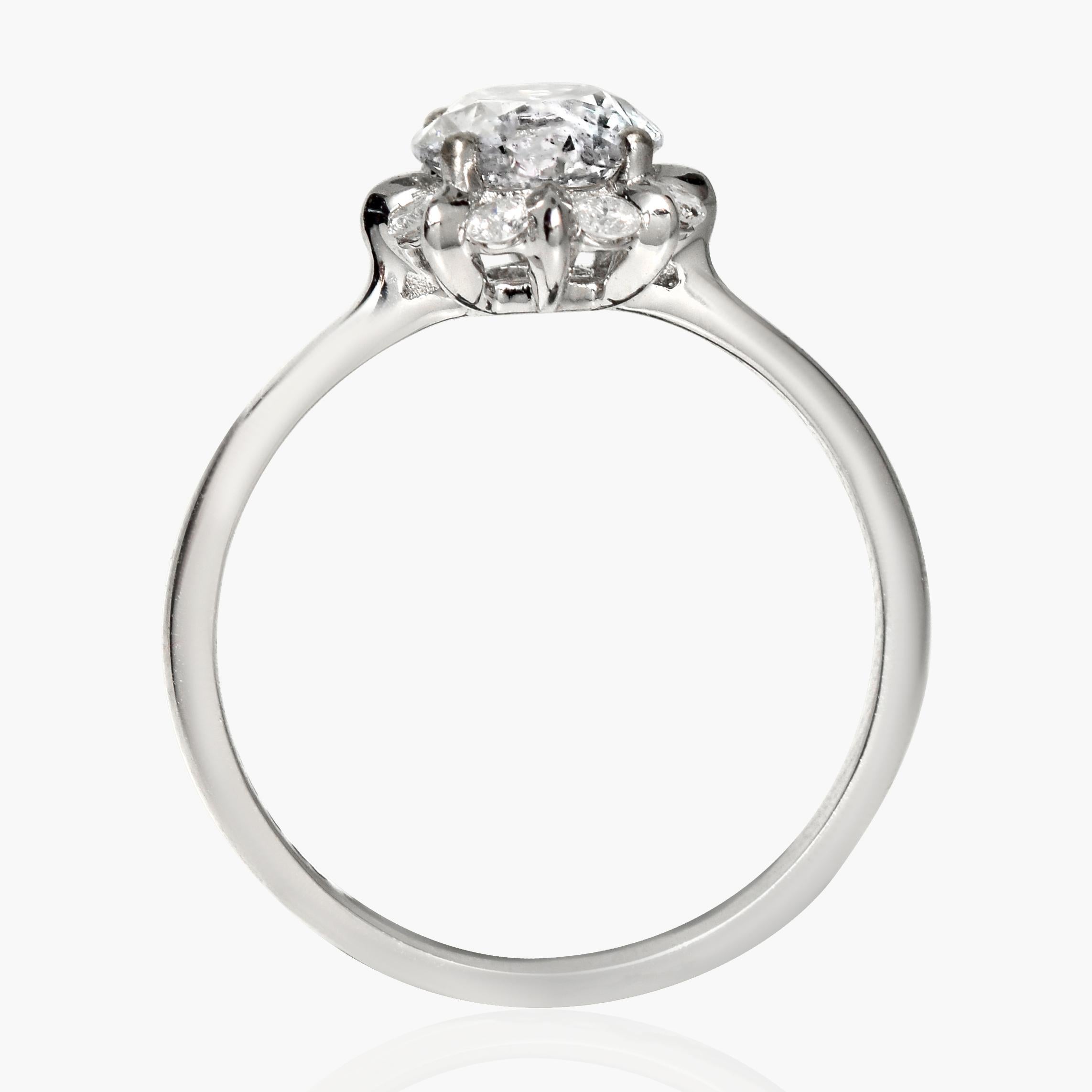 Taille ronde Bague de fiançailles Art déco ancienne IGI 18 carats EX 1,00 carat G SI2 diamant naturel en vente