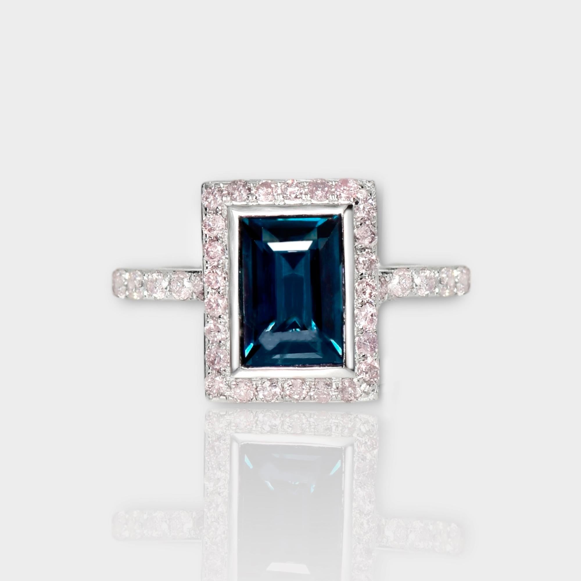 *IGI 14K 1.90 Ct Peacock Spinel&Pink Diamonds Antique Engagement Ring*

IGI-certified natural untreated intense greenish-blue spinel weighing 1.90 ct set on 14K white gold pave' design band with natural pink diamonds weighing 0.55 ct.  

The ring