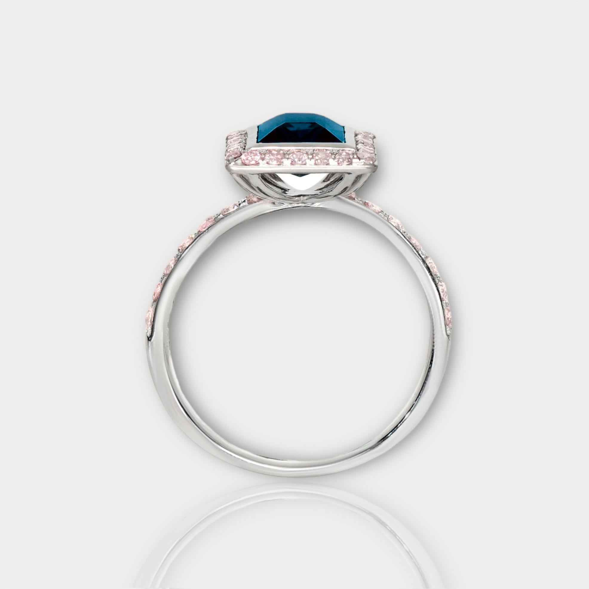 IGI 1.90 Ct 14K White Gold Peacock Spinel&Pink Diamonds Engagement Ring In New Condition For Sale In Kaohsiung City, TW