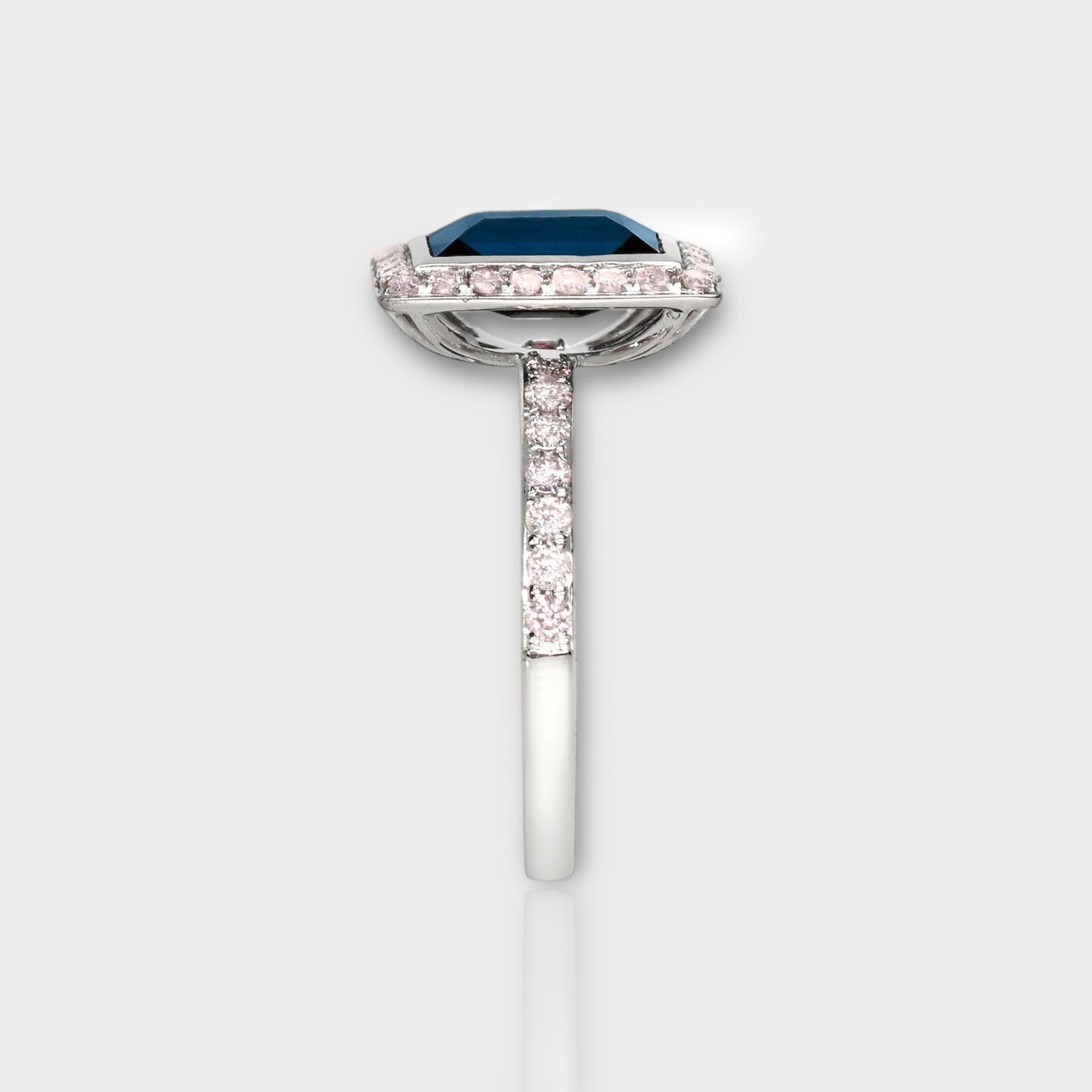 Women's IGI 1.90 Ct 14K White Gold Peacock Spinel&Pink Diamonds Engagement Ring For Sale