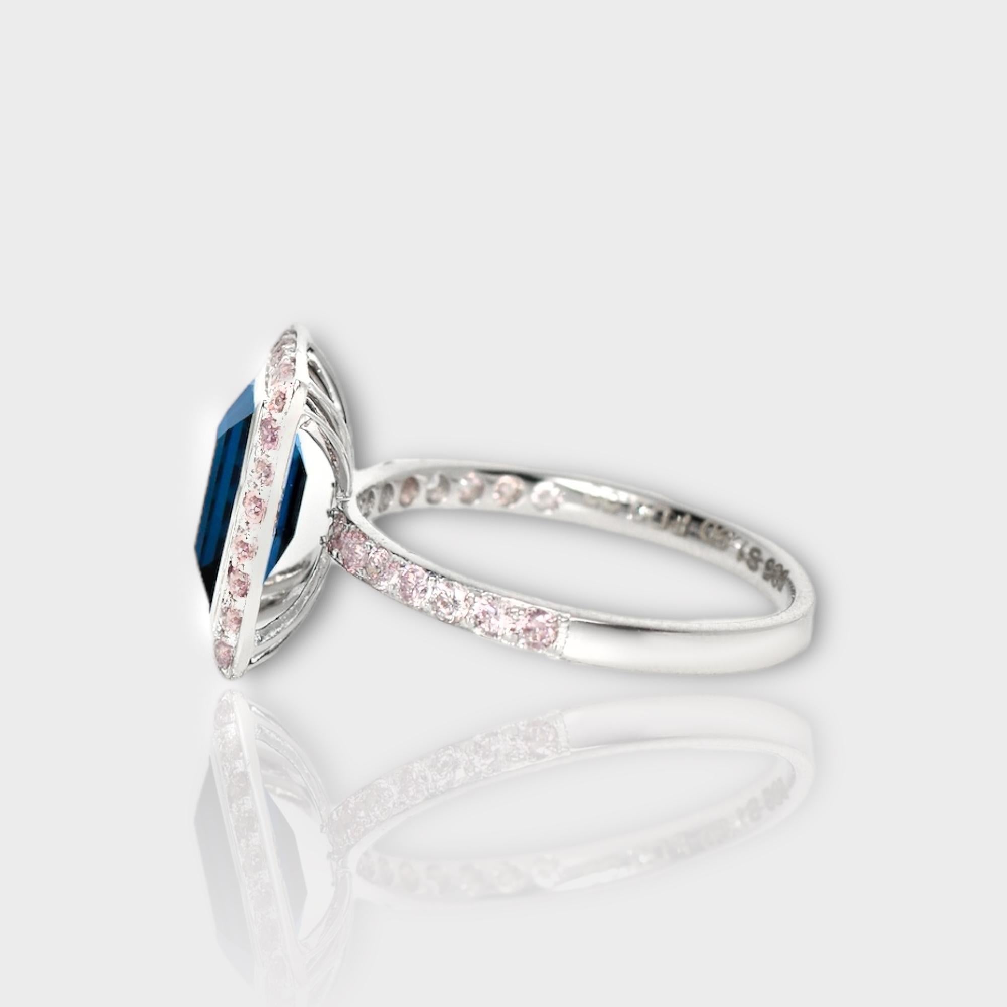 IGI 1.90 Ct 14K White Gold Peacock Spinel&Pink Diamonds Engagement Ring For Sale 1