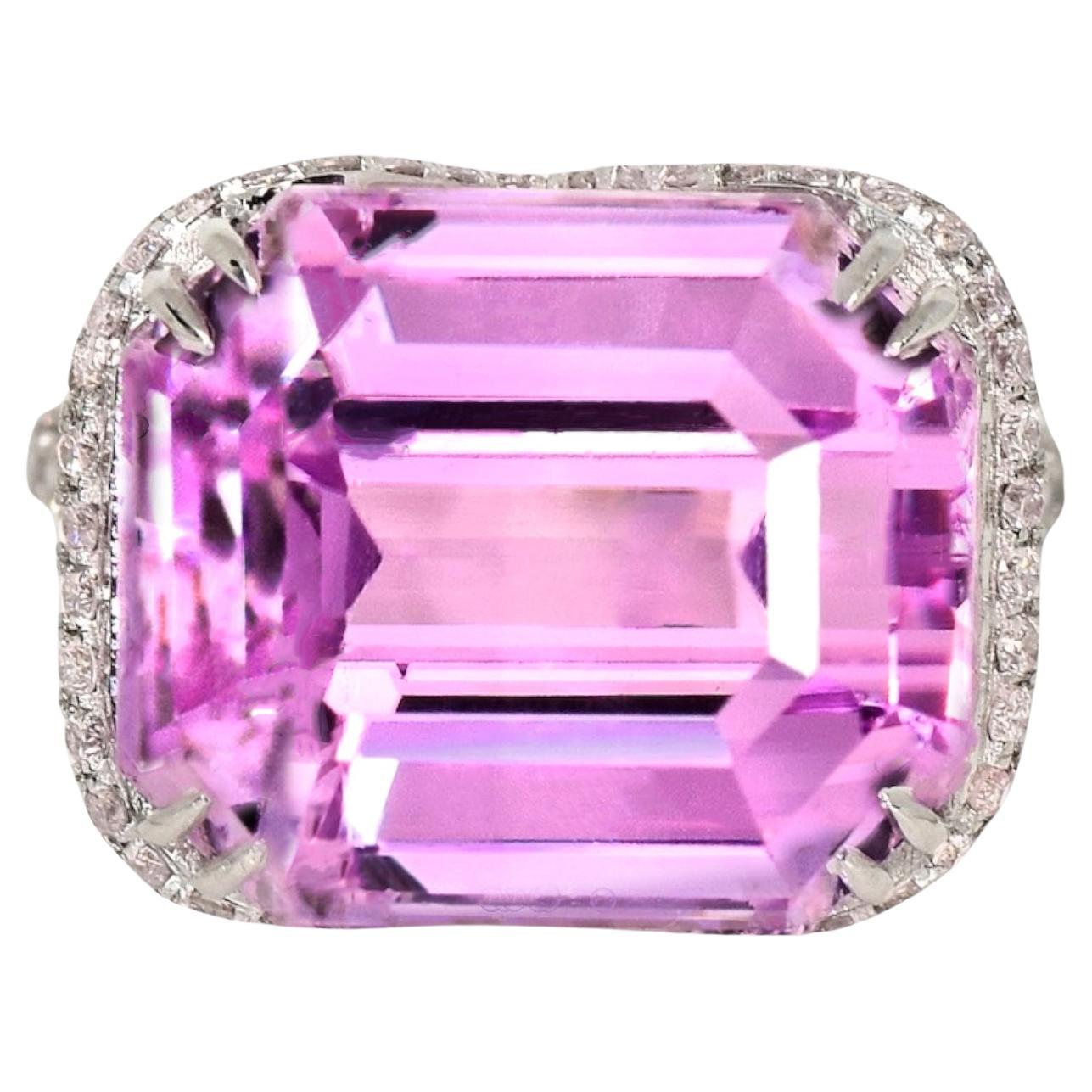 IGI 19.46 ct Natural Pink Kunzite with Pink Diamond Engagement Ring