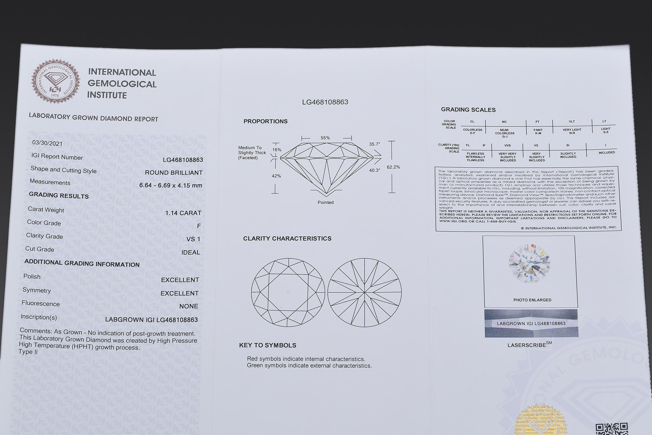 IGI 2,26TCW runder Brillant Labor erstellt Diamant Gold Ohrstecker F VS1 4