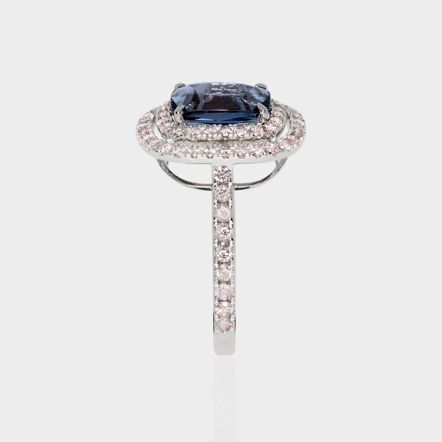 Women's IGI 2.46 Ct 18K White Gold Titan Spinel&Pink Diamonds Antique Engagement Ring For Sale