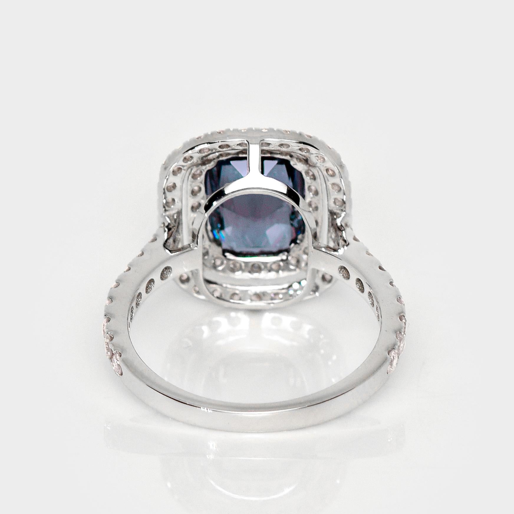 IGI 2.46 Ct 18K White Gold Titan Spinel&Pink Diamonds Antique Engagement Ring For Sale 2