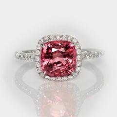 IGI 2.75 Ct 14K White Gold Pink Spinel&Diamonds Engagement Ring