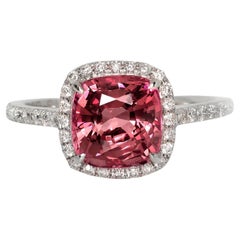 IGI 2.75 Ct 14K White Gold Pink Spinel&Diamonds Engagement Ring