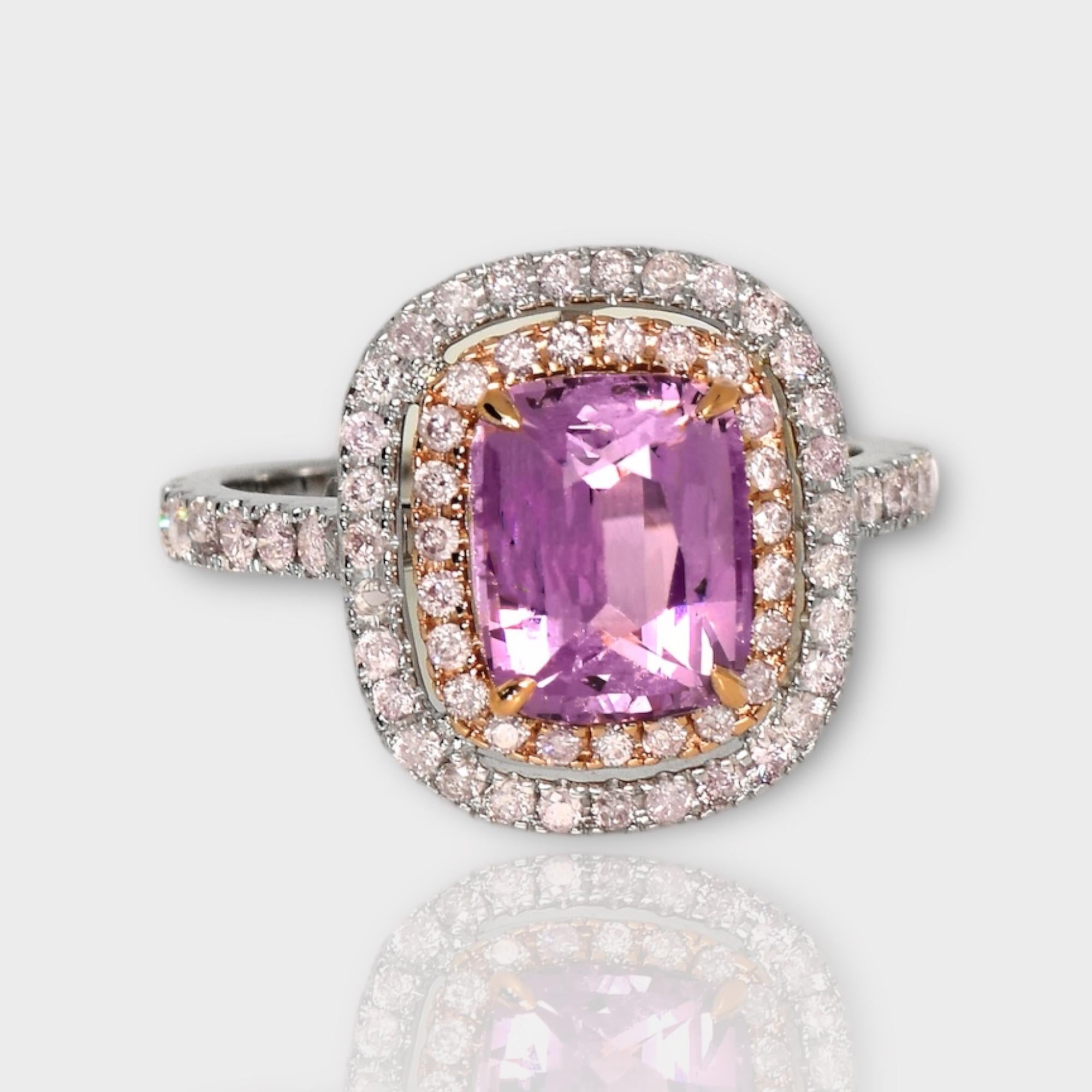 Cushion Cut IGI 2.82 Ct Unheated Pink Sapphire& Pink Diamond Engagement Ring For Sale