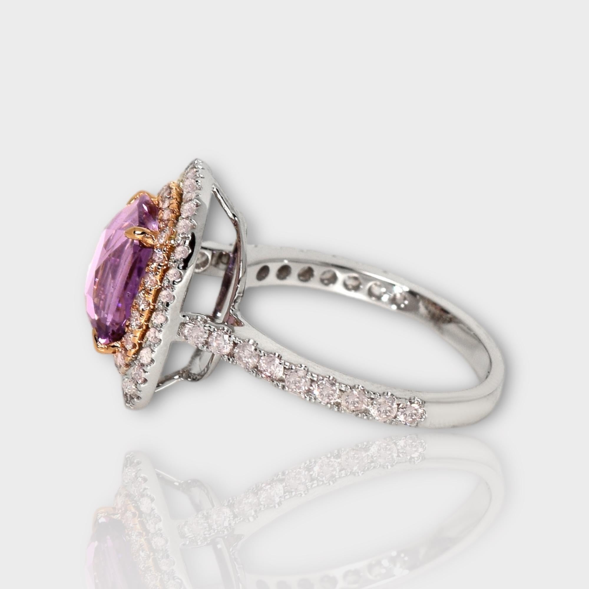 IGI 2.82 Ct Unheated Pink Sapphire& Pink Diamond Engagement Ring For Sale 1