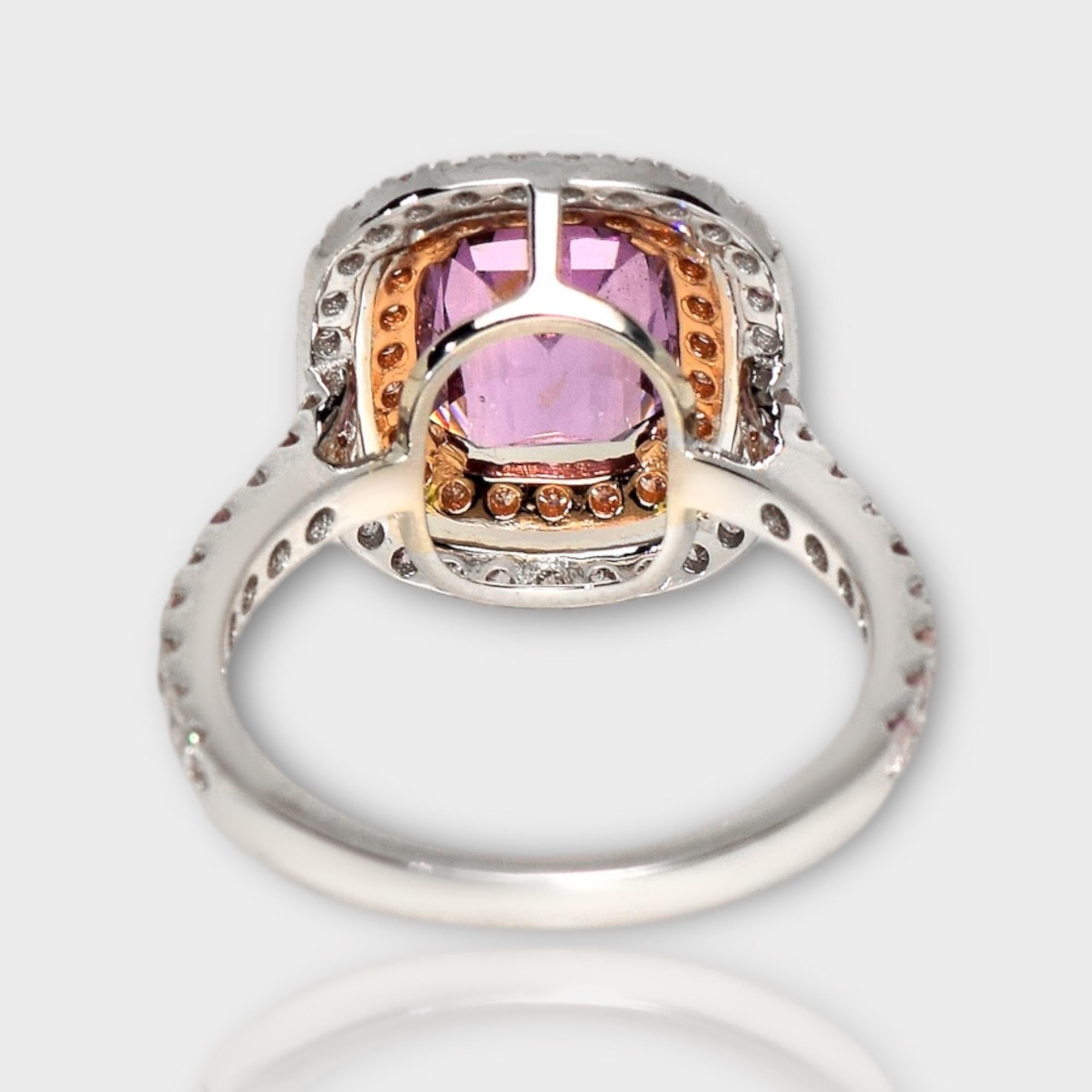 IGI 2.82 Ct Unheated Pink Sapphire& Pink Diamond Engagement Ring For Sale 2
