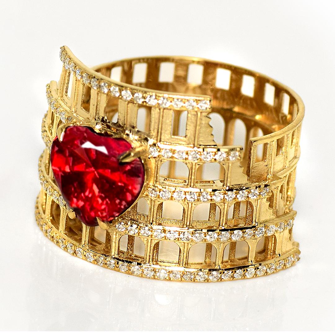 IGI 3,00 ct 14K Gelbgold Lebendiger roter Granat Art Deco Verlobungsring (Zeitgenössisch) im Angebot