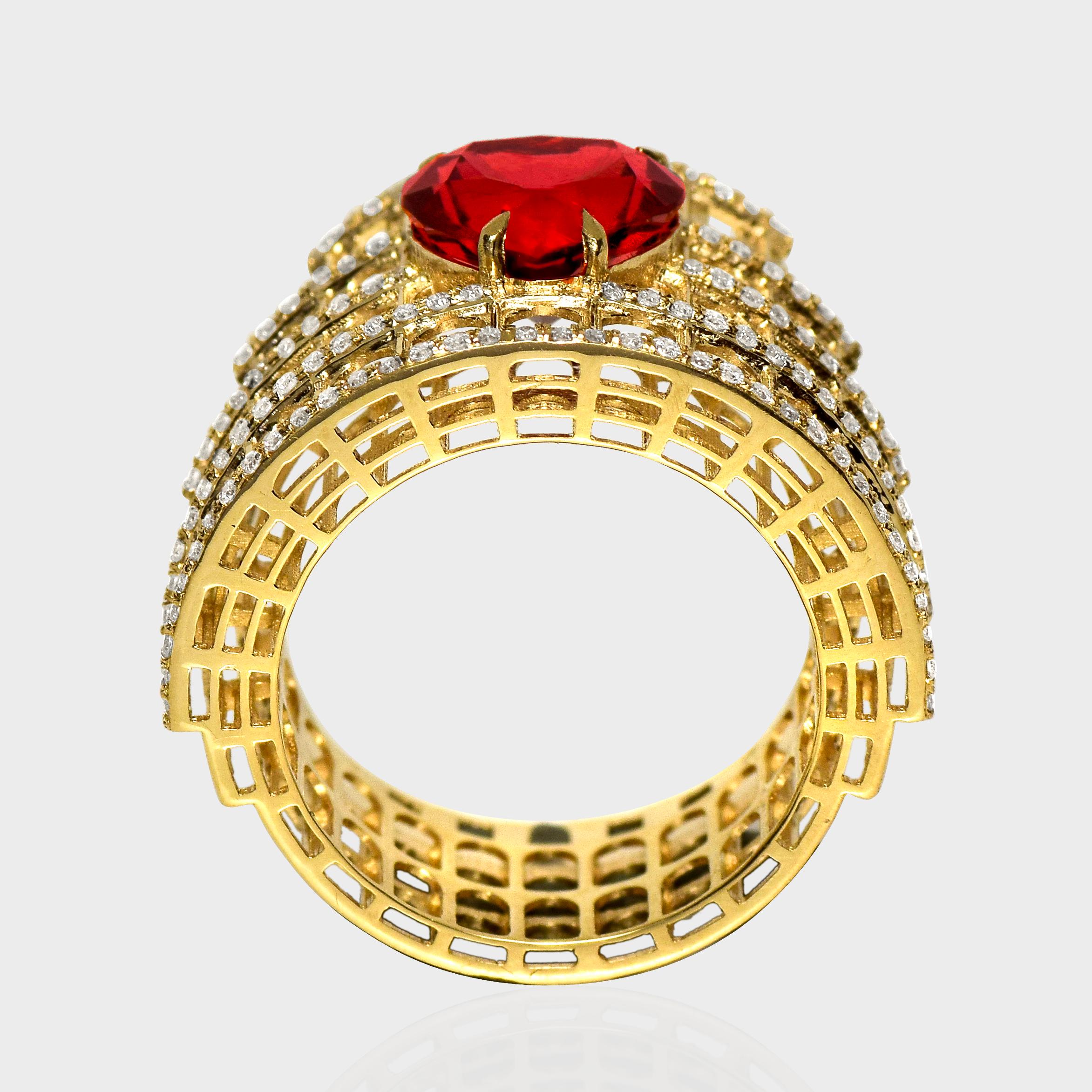 IGI 3,00 ct 14K Gelbgold Lebendiger roter Granat Art Deco Verlobungsring Damen im Angebot