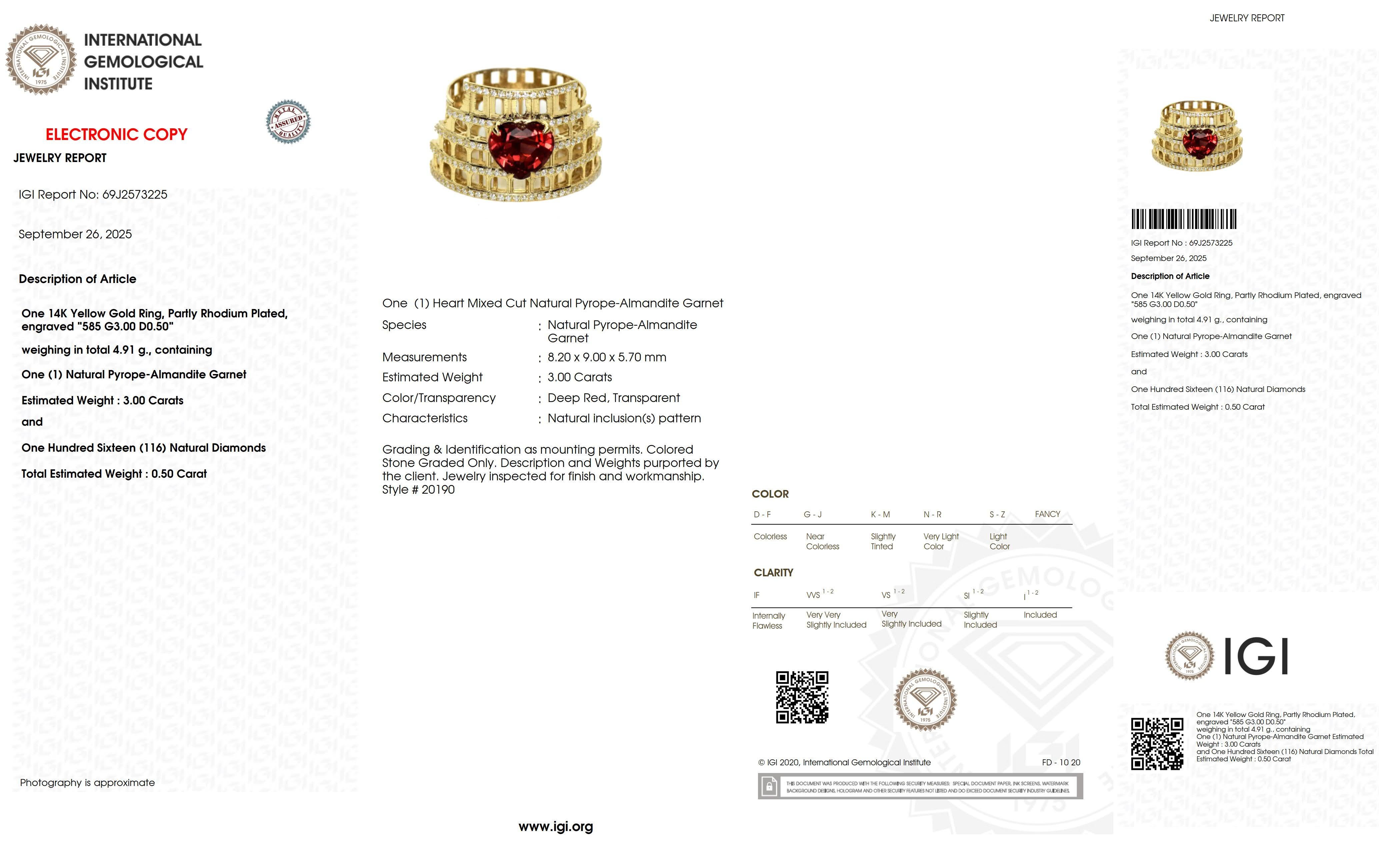 IGI 3,00 ct 14K Gelbgold Lebendiger roter Granat Art Deco Verlobungsring im Angebot 2