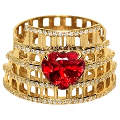 IGI 3,00 ct 14K Gelbgold Lebendiger roter Granat Art Deco Verlobungsring