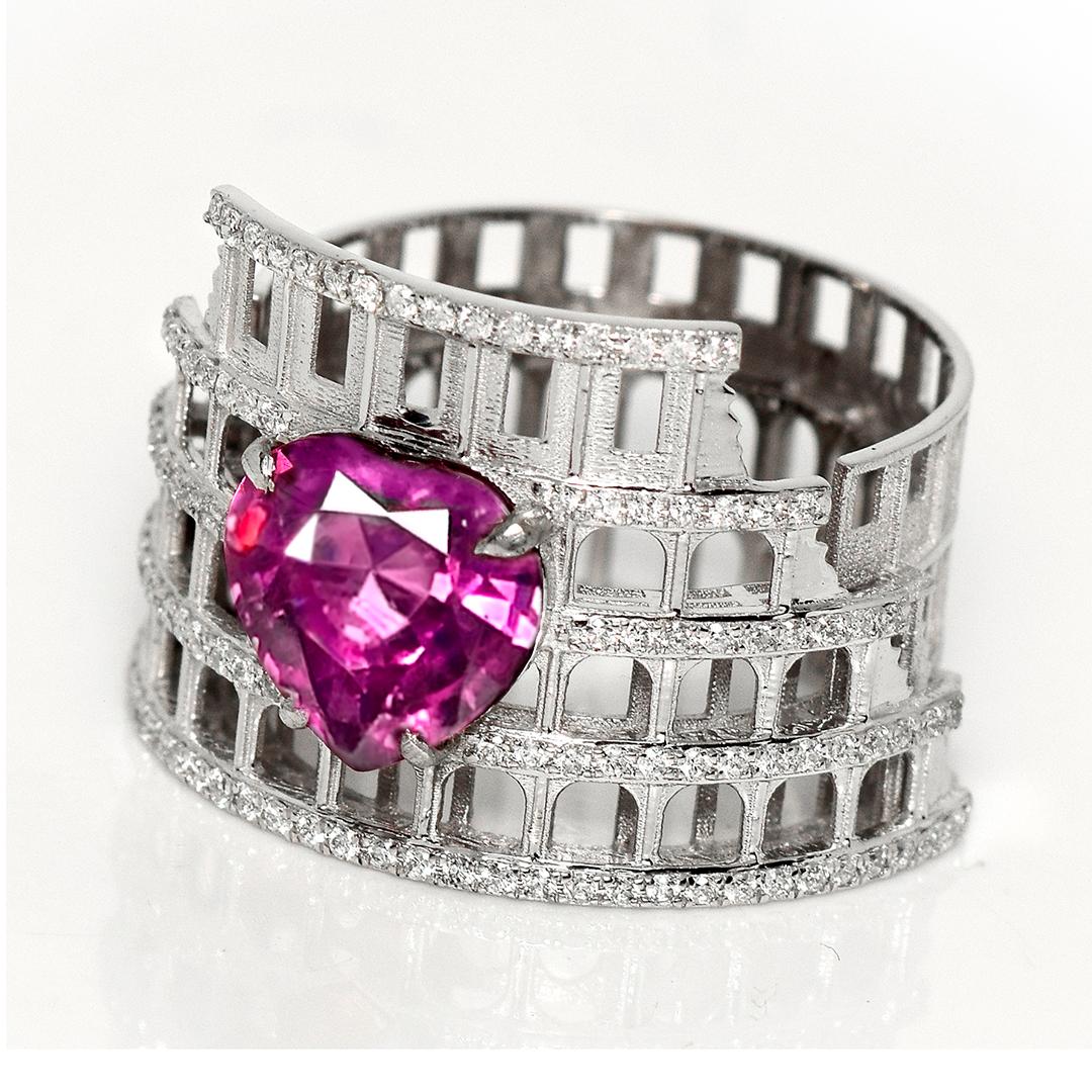 IGI 3,11 ct 14K Weißgold Vivid Purplish Red Granat Art Deco Verlobungsring (Zeitgenössisch) im Angebot