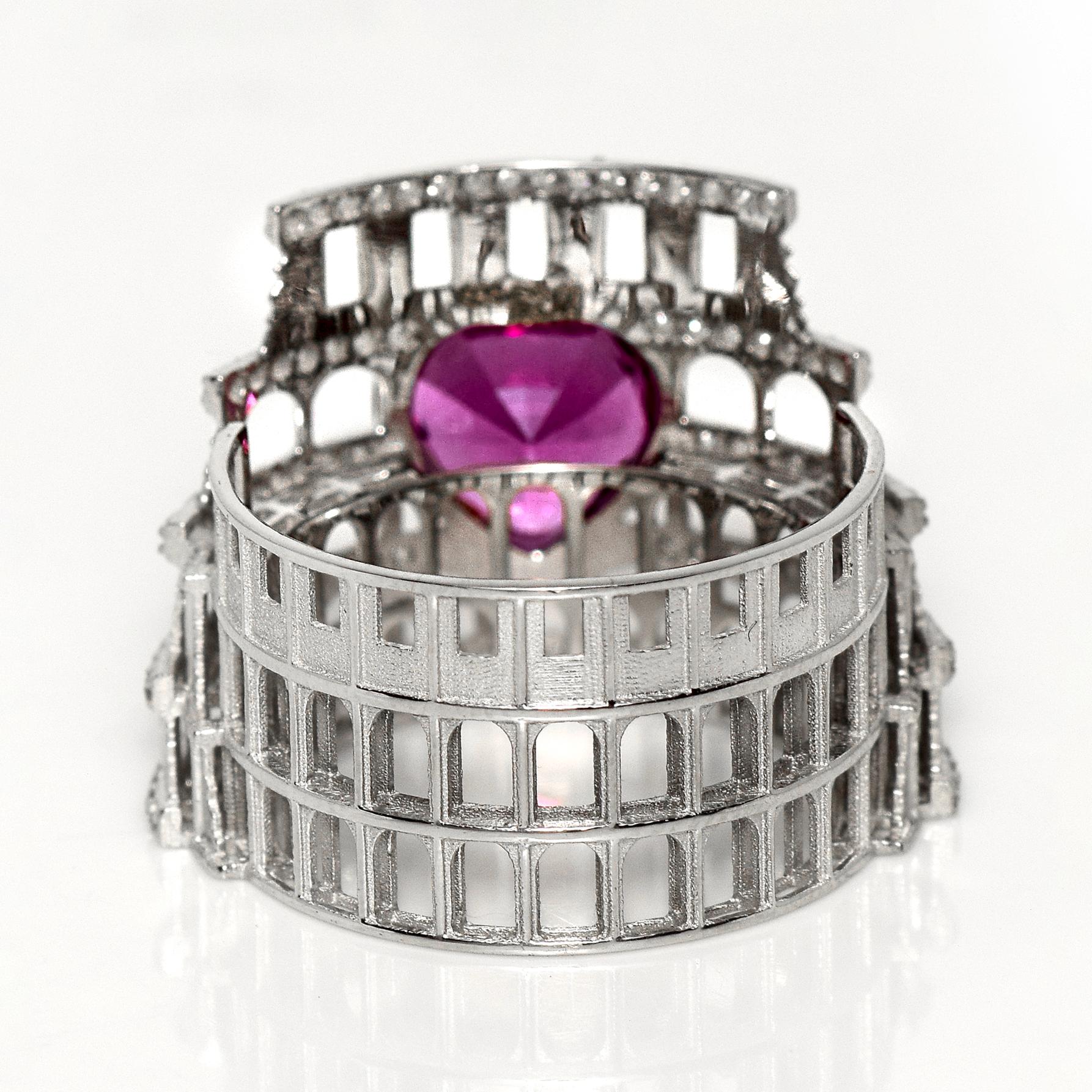 IGI 3,11 ct 14K Weißgold Vivid Purplish Red Granat Art Deco Verlobungsring im Zustand „Neu“ im Angebot in Kaohsiung City, TW