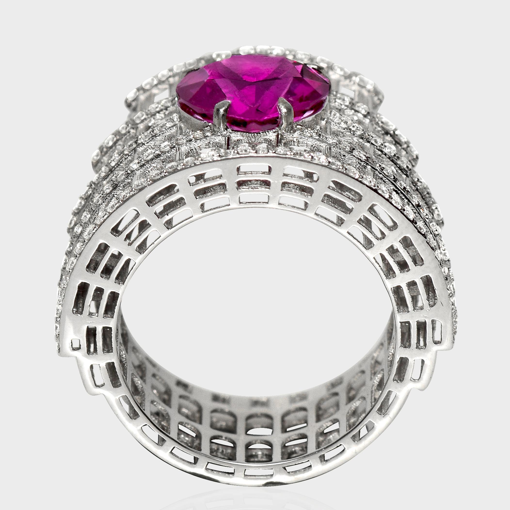 IGI 3,11 ct 14K Weißgold Vivid Purplish Red Granat Art Deco Verlobungsring Damen im Angebot