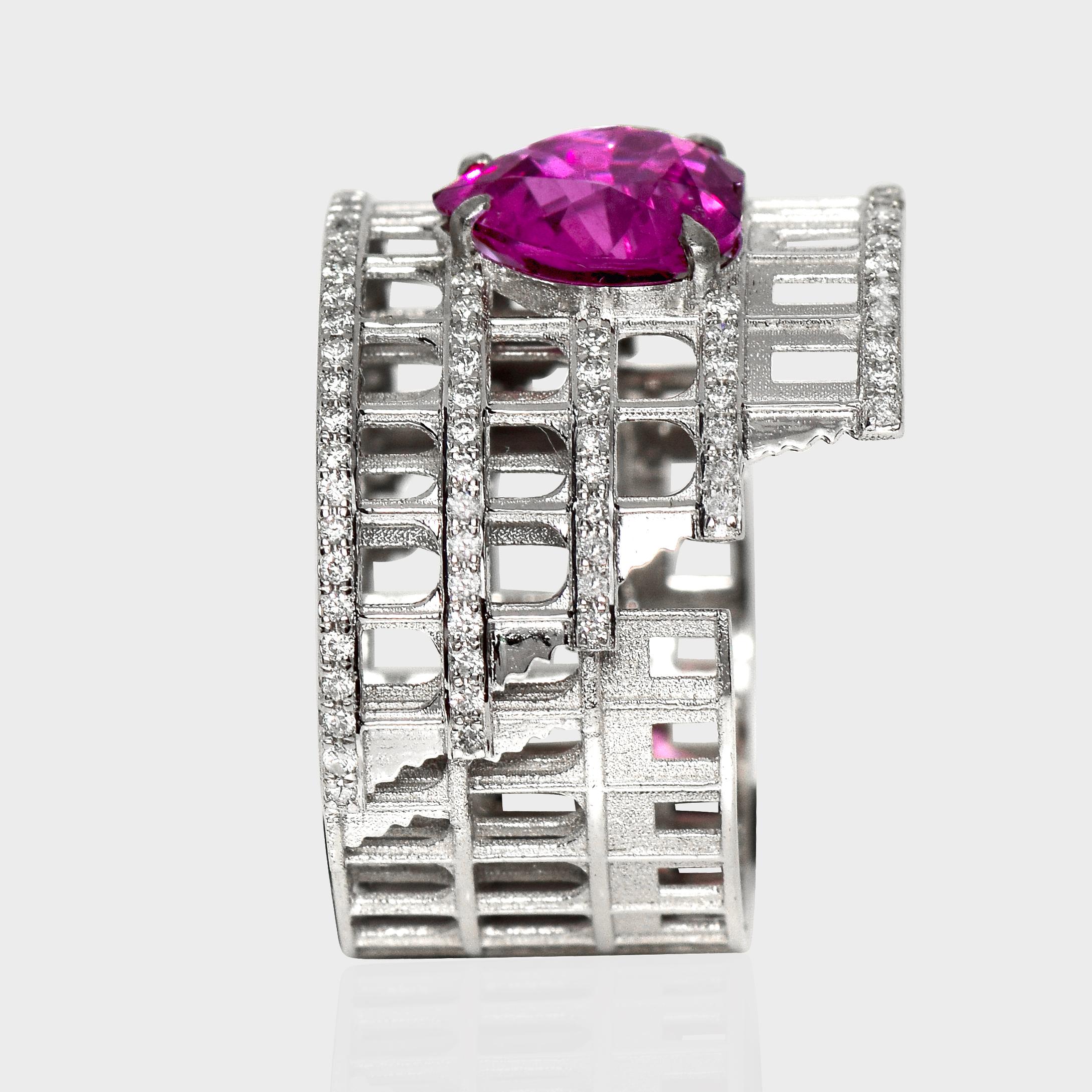 IGI 3,11 ct 14K Weißgold Vivid Purplish Red Granat Art Deco Verlobungsring im Angebot 1