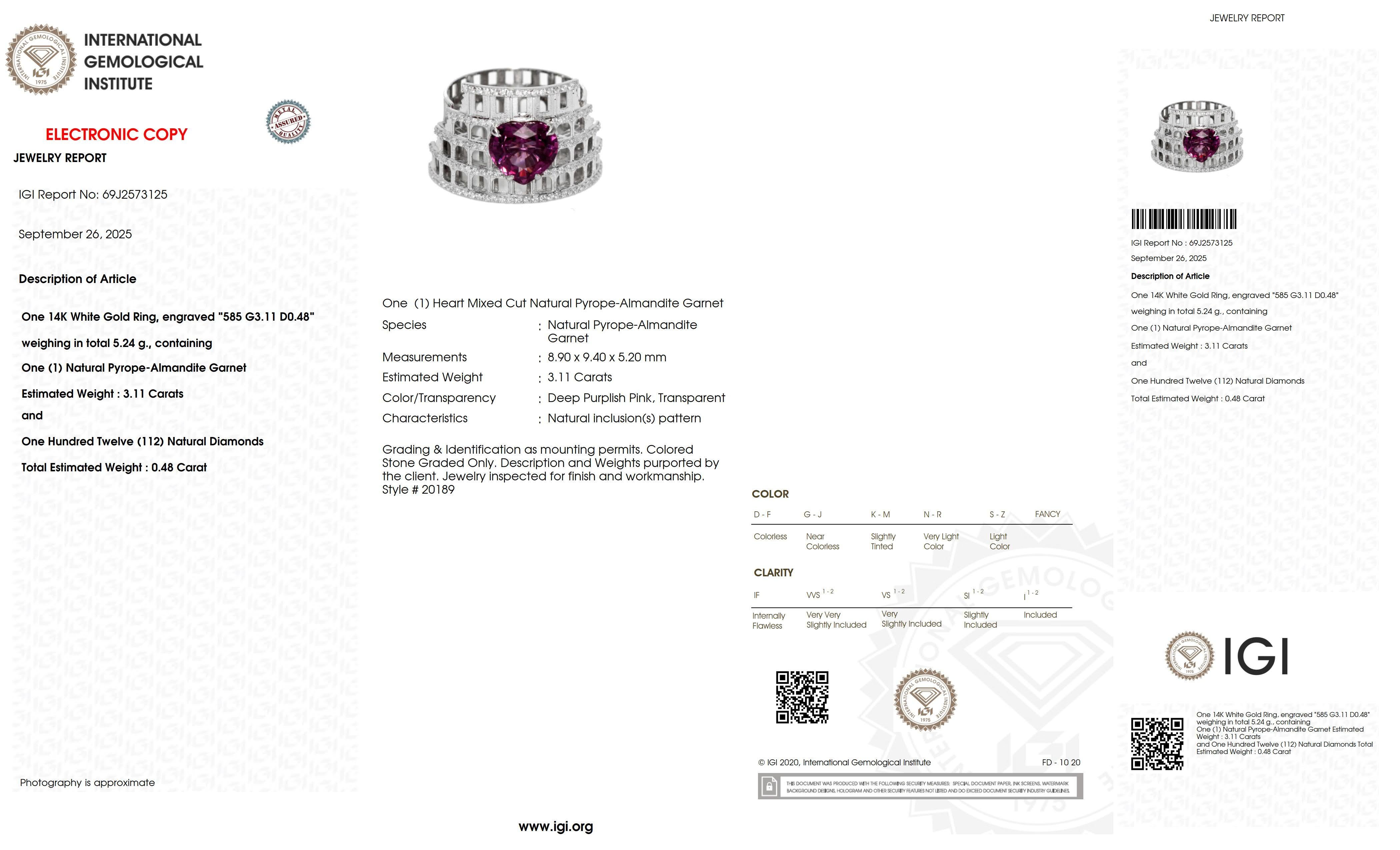 IGI 3,11 ct 14K Weißgold Vivid Purplish Red Granat Art Deco Verlobungsring im Angebot 2