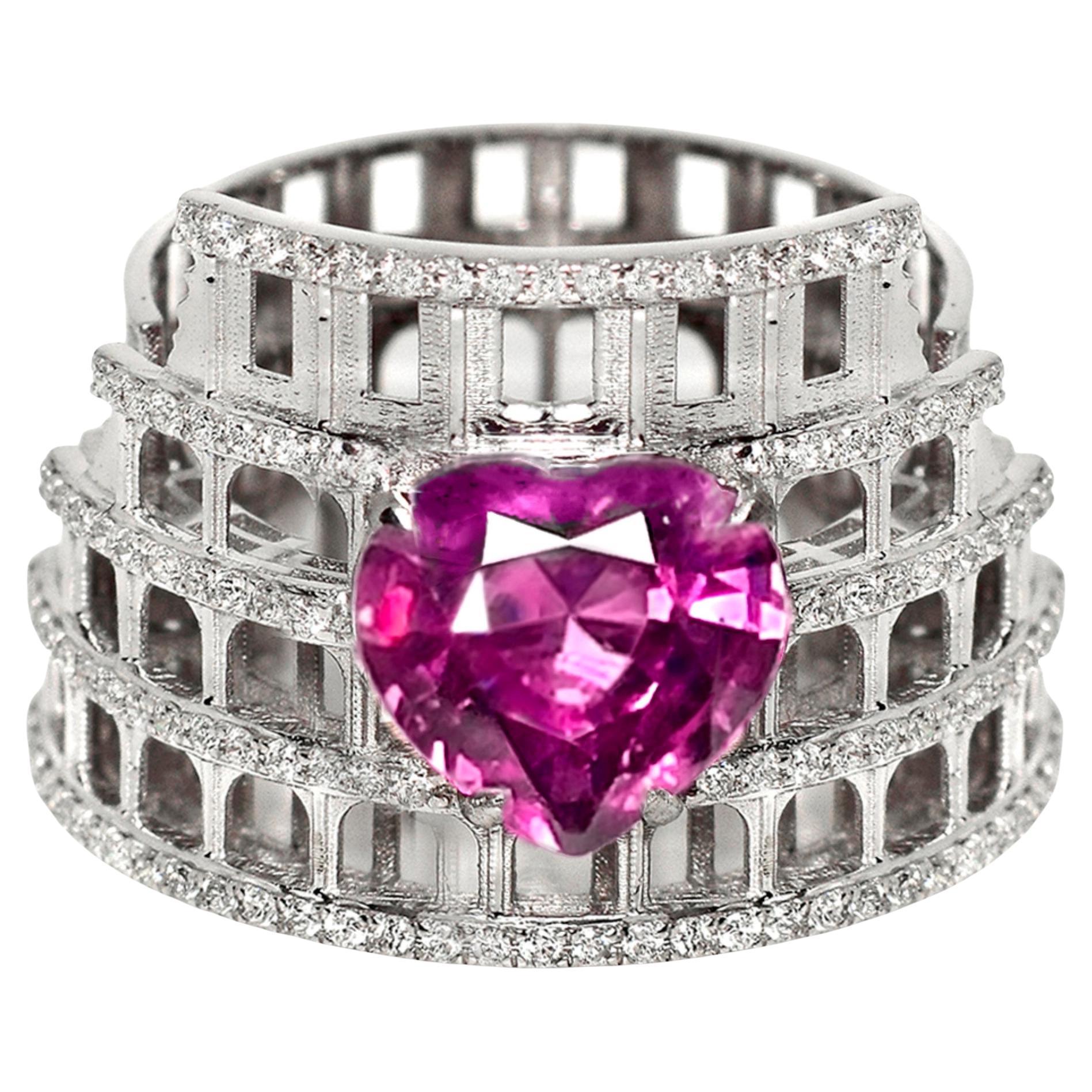 IGI 3,11 ct 14K Weißgold Vivid Purplish Red Granat Art Deco Verlobungsring im Angebot