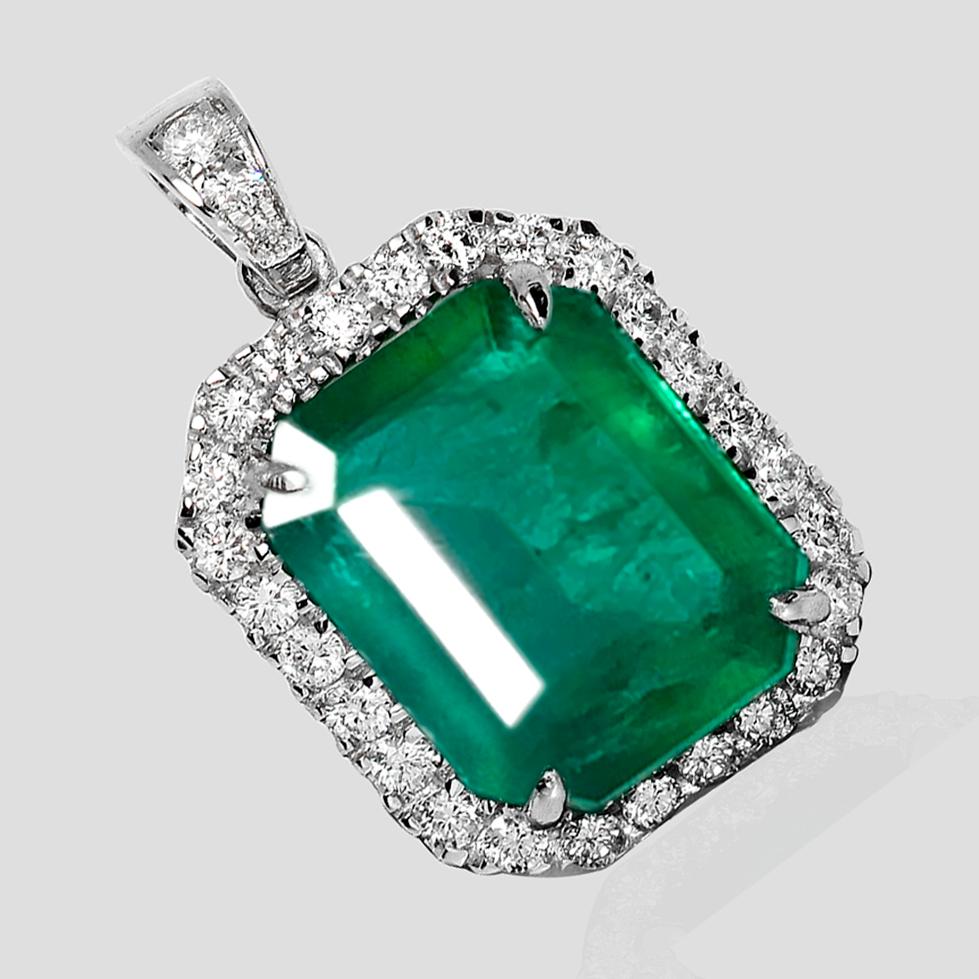 Contemporaneo Collana con smeraldi e diamanti IGI 3,82 carati in oro bianco 14K in vendita