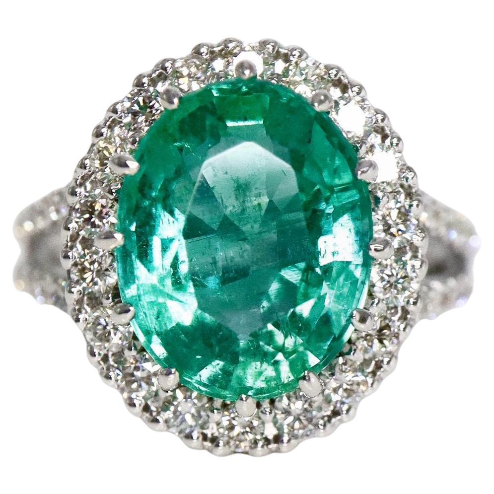 IGI 3.86 Ct 14K White Gold Colombia Color Emerald&Diamond Engagement Ring