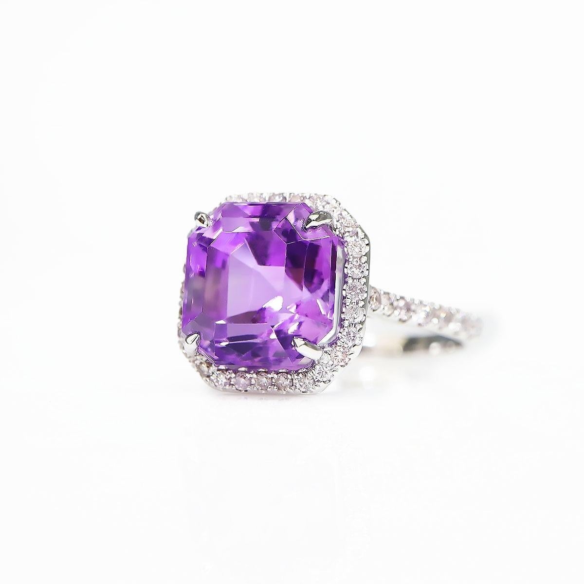 Women's IGI 5.00 ct 14K White Amethyst&0.34 Ct Pink Diamond Engagement Ring For Sale