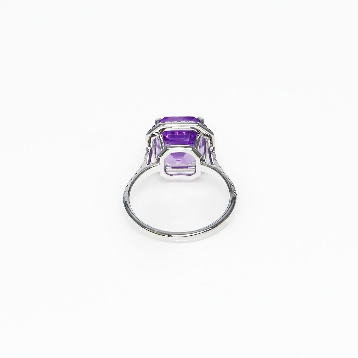 IGI 5.00 ct 14K White Amethyst&0.34 Ct Pink Diamond Engagement Ring For Sale 2
