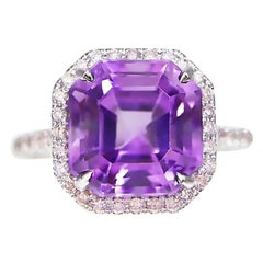 IGI 5.00 ct 14K White Amethyst&0.34 Ct Pink Diamond Engagement Ring
