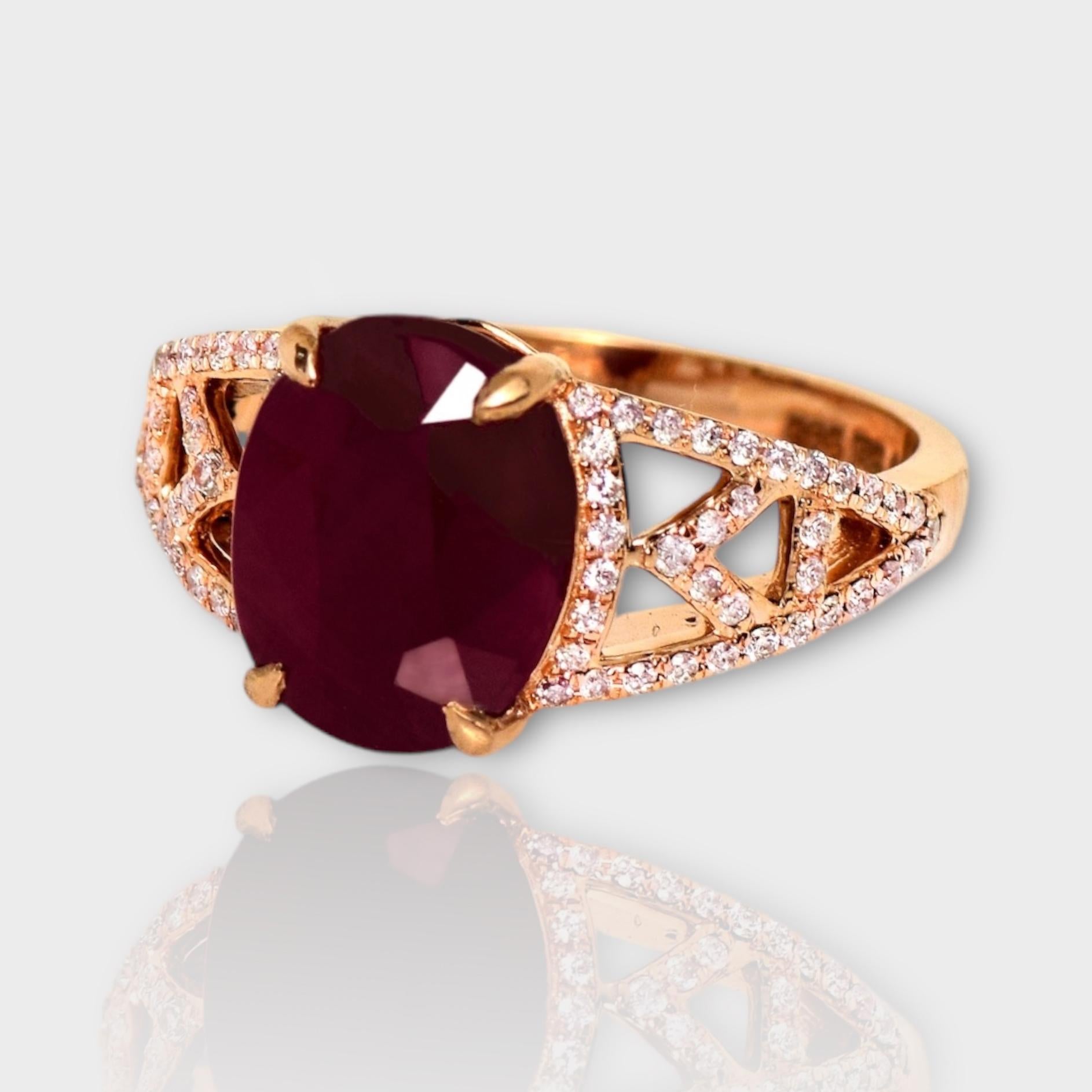 IGI 5,10 ct 14K Rose Gold Natürlicher Unerhitzter Roter Rubin&Pink Diamond Verlobungsring (Ovalschliff) im Angebot