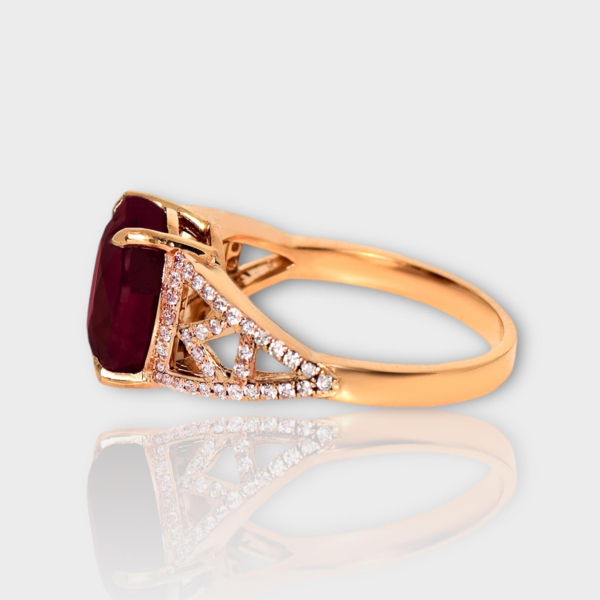 IGI 5,10 ct 14K Rose Gold Natürlicher Unerhitzter Roter Rubin&Pink Diamond Verlobungsring im Angebot 1