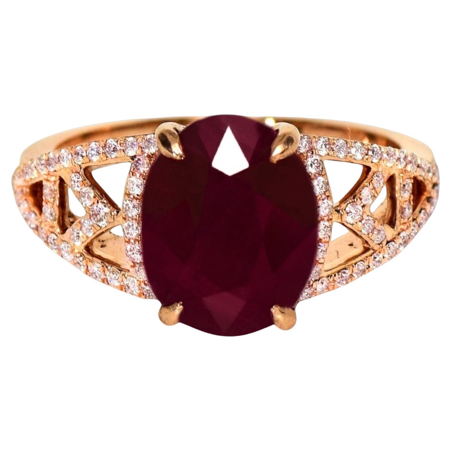 IGI 5,10 ct 14K Rose Gold Natürlicher Unerhitzter Roter Rubin&Pink Diamond Verlobungsring im Angebot