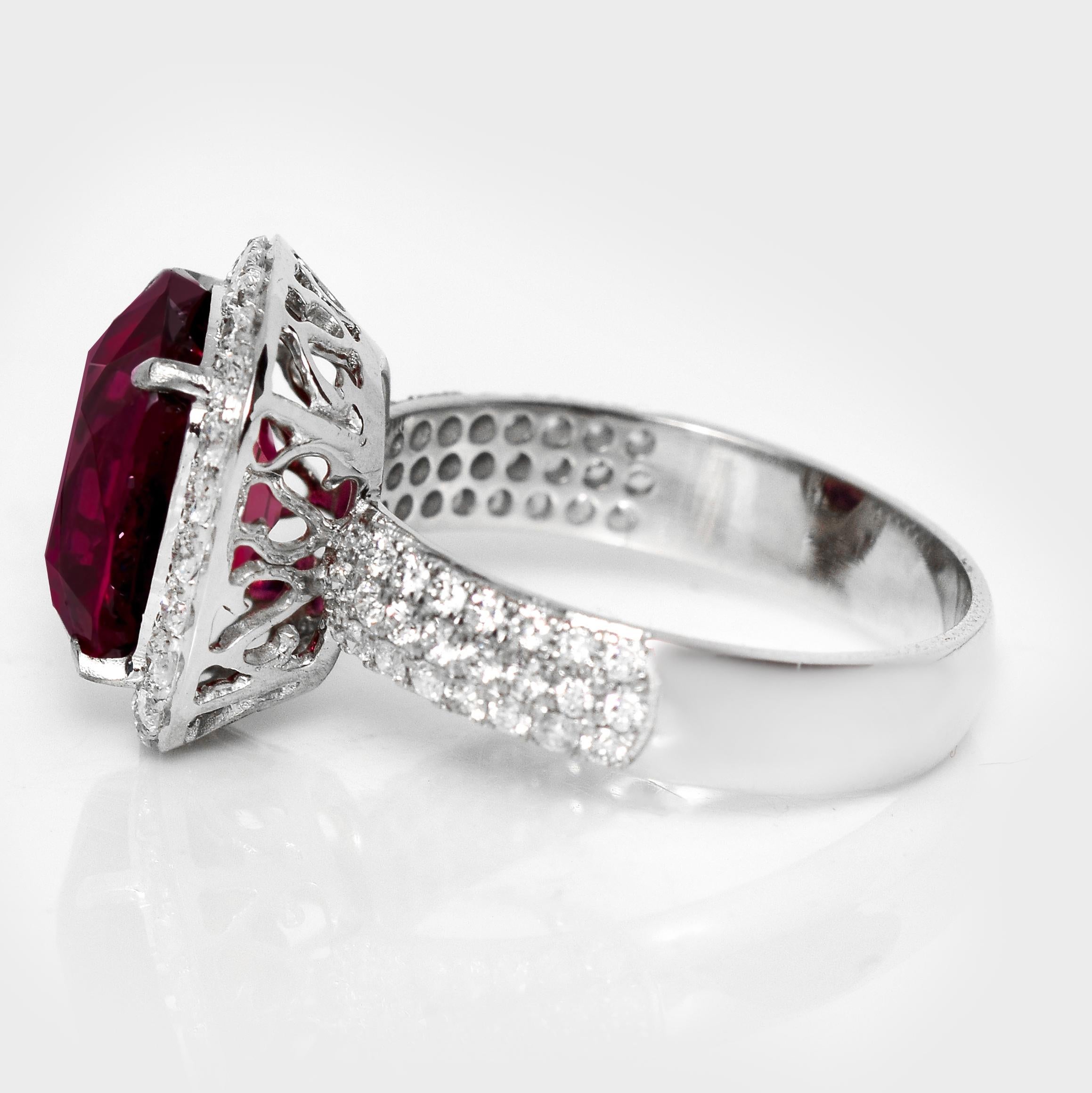 De las mujeres IGI 5,19 ct Anillo de compromiso Art Decó de oro blanco de 14 quilates con granate rojo vivo