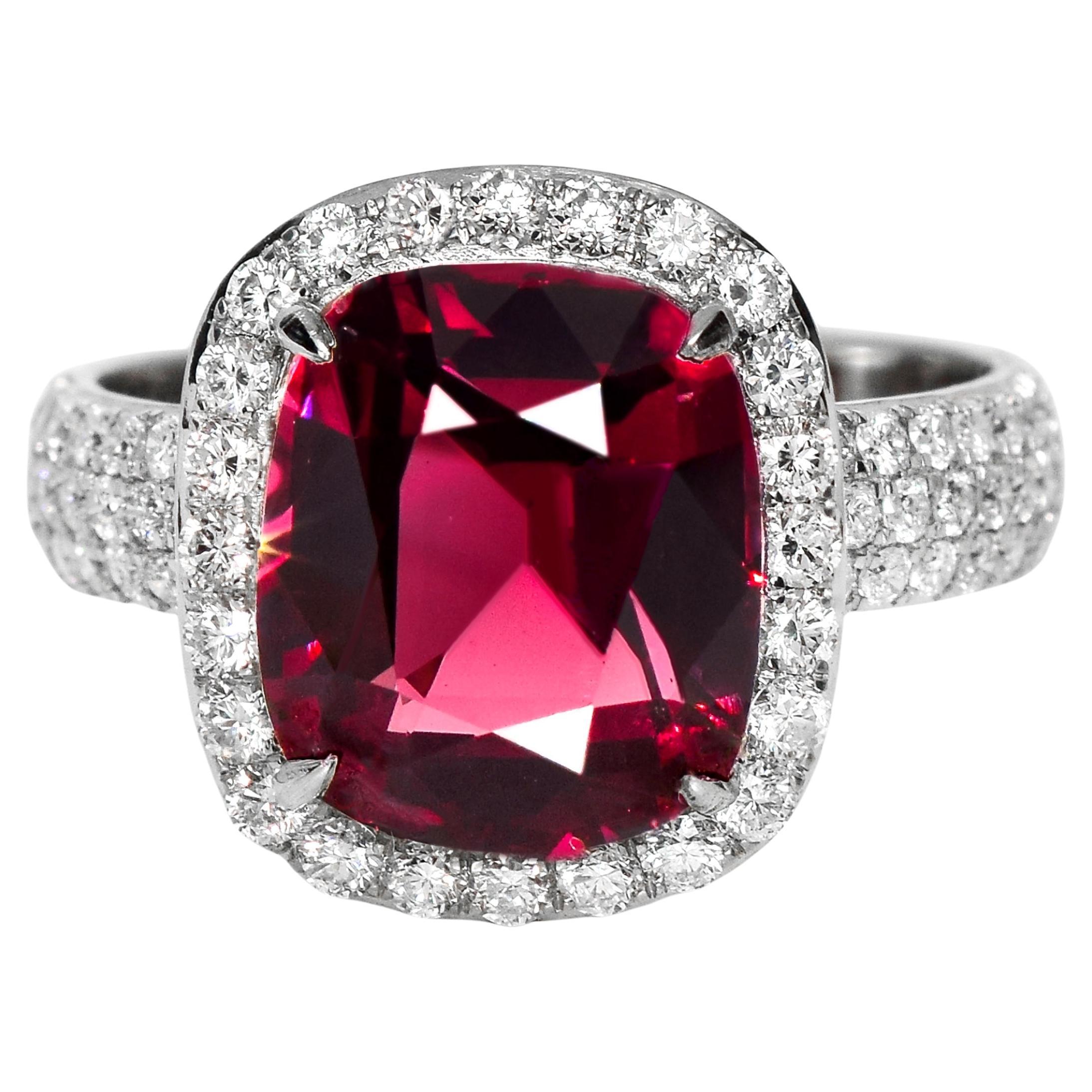 Anello di fidanzamento Art Deco con granato rosso vivo IGI da 5,19 ct in oro bianco 14K