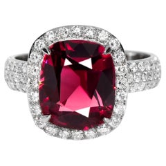 Anello di fidanzamento Art Deco con granato rosso vivo IGI da 5,19 ct in oro bianco 14K