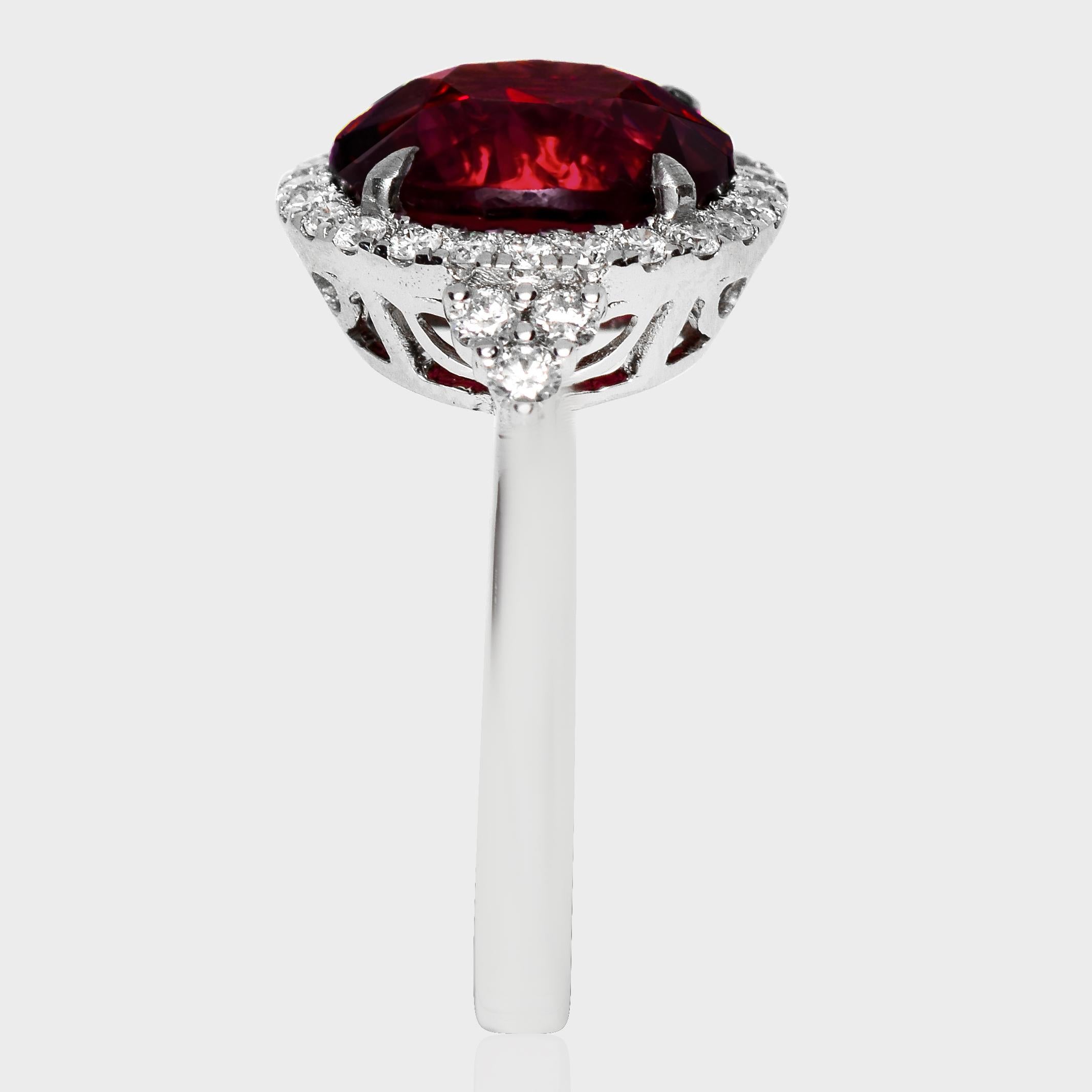 IGI 5,27 ct 14K Weißgold Lebendiger roter Granat Art Deco Verlobungsring im Zustand „Neu“ in Kaohsiung City, TW