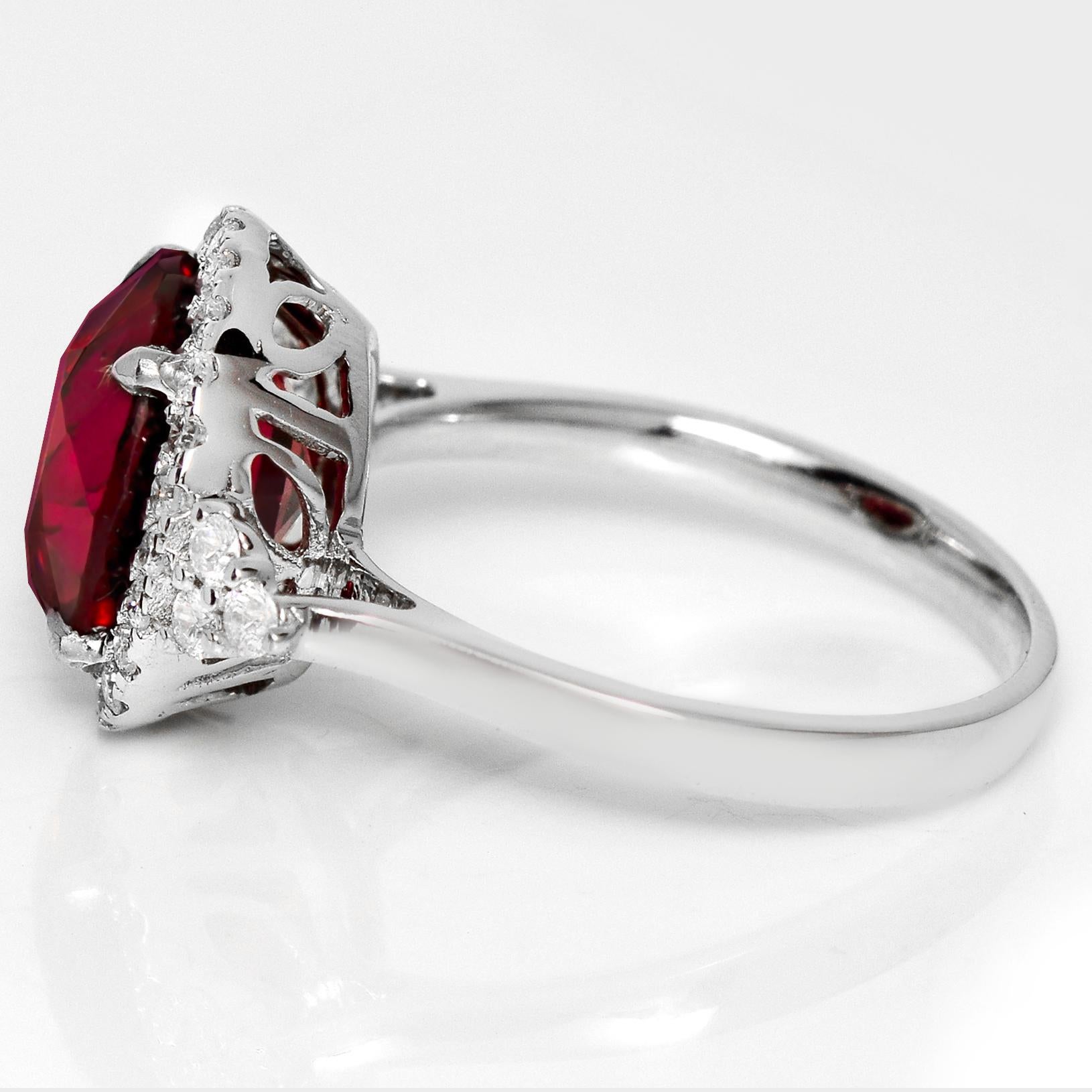 IGI 5,27 ct 14K Weißgold Lebendiger roter Granat Art Deco Verlobungsring Damen