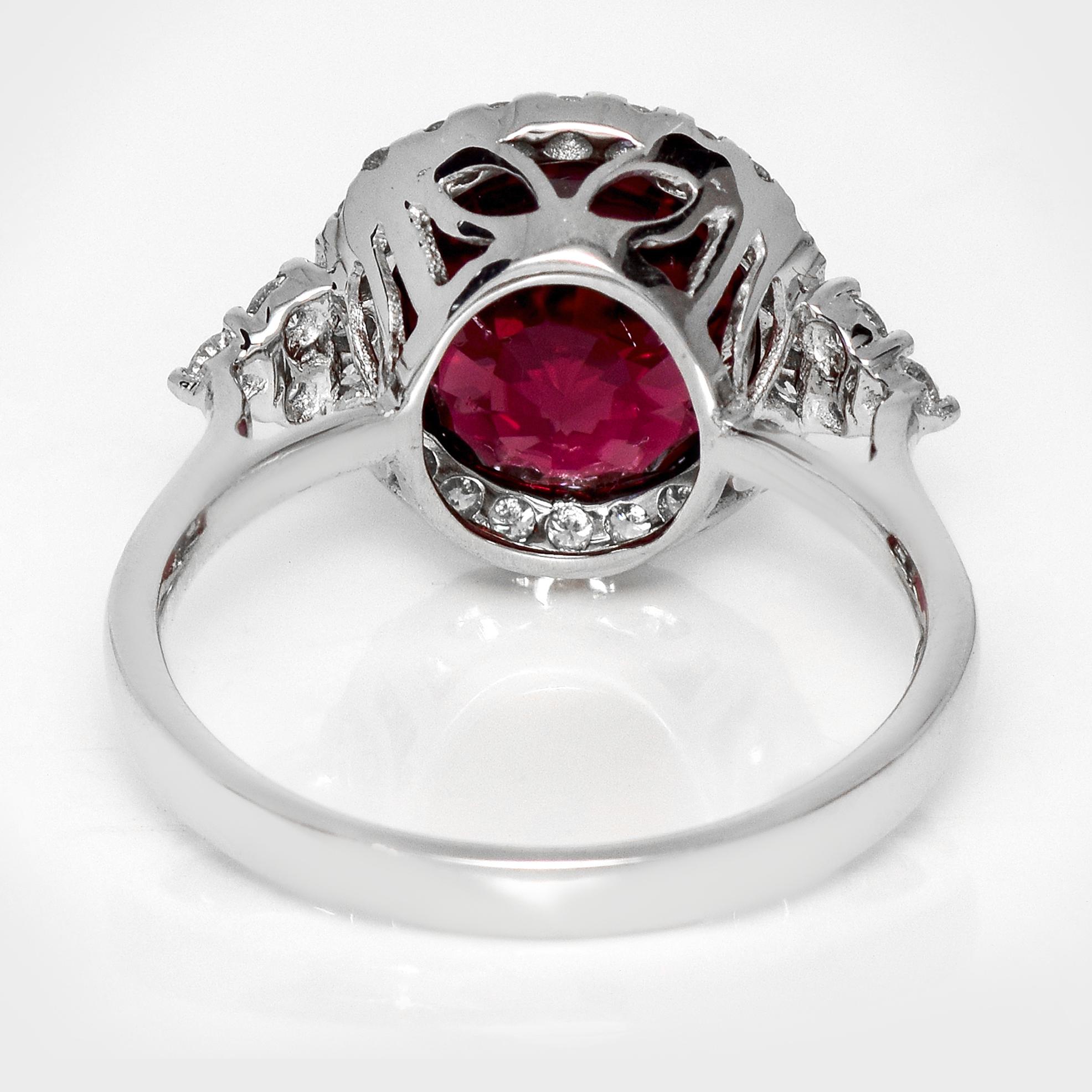 IGI 5,27 ct 14K Weißgold Lebendiger roter Granat Art Deco Verlobungsring 1